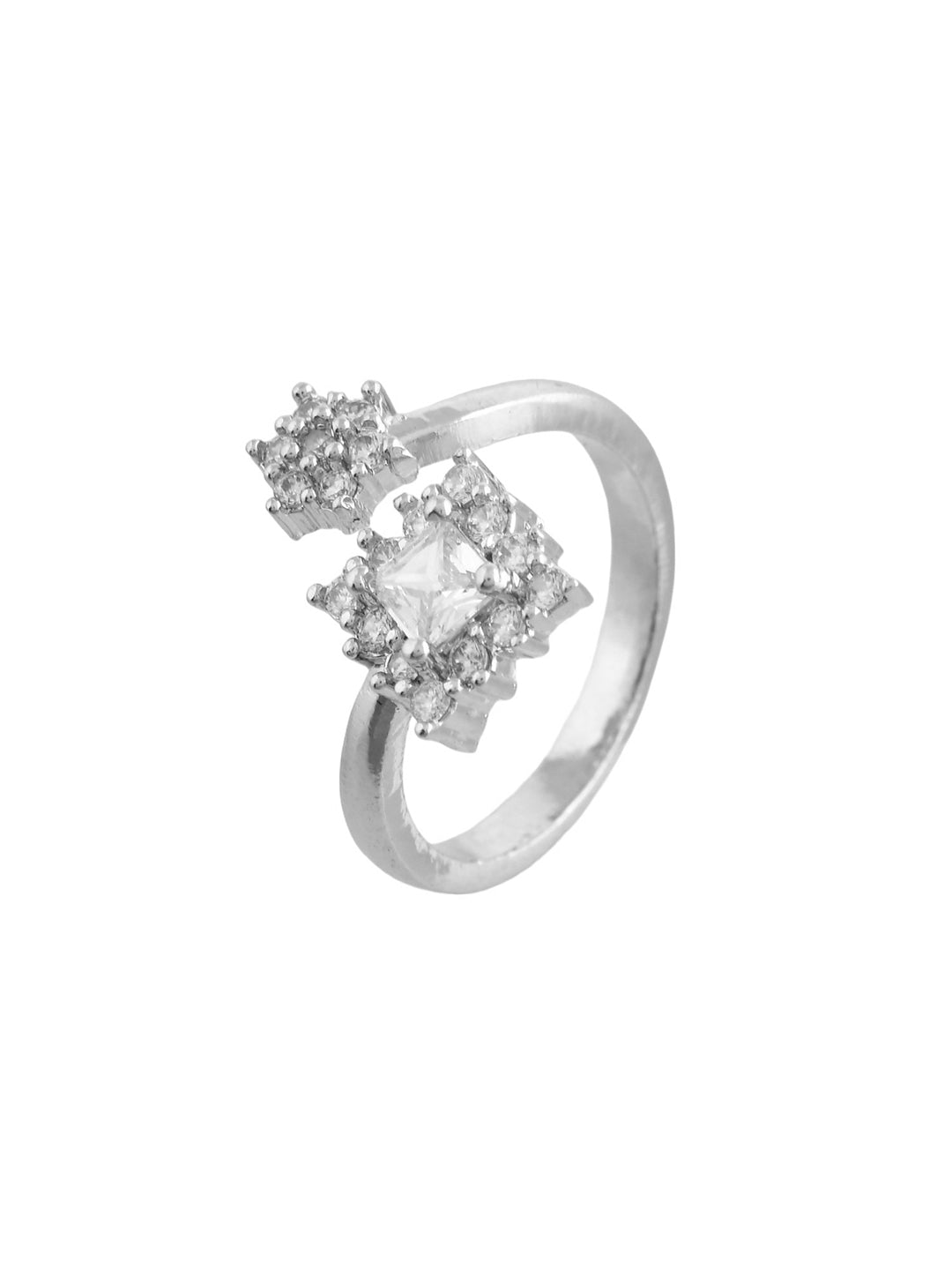 Flower American  Dimond Studded  Silver-Plated Finger Ring