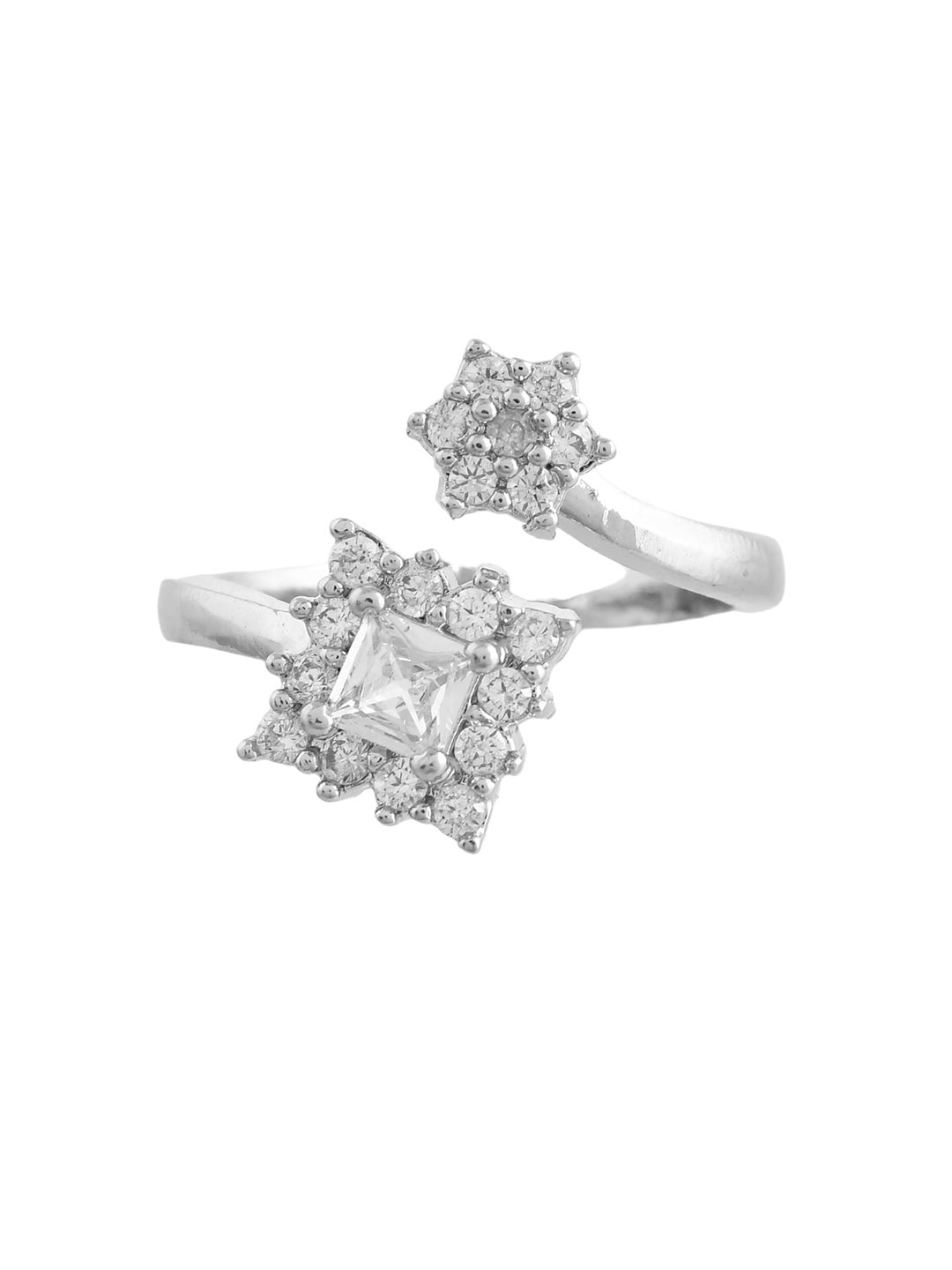 Flower American  Dimond Studded  Silver-Plated Finger Ring