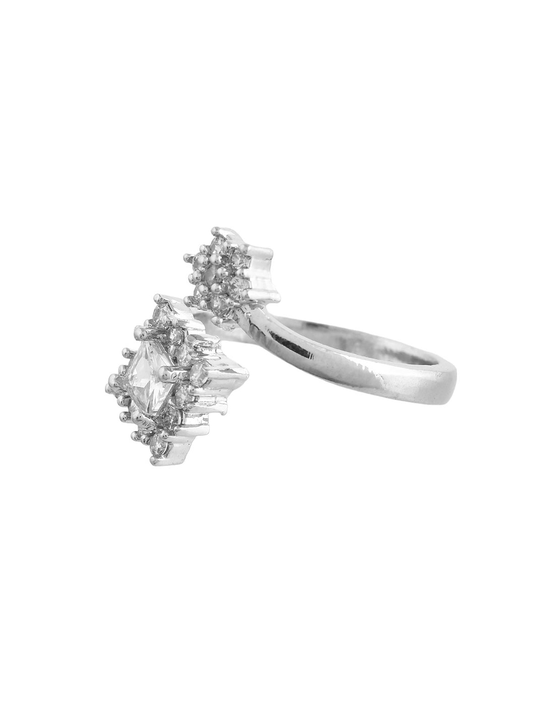 Flower American  Dimond Studded  Silver-Plated Finger Ring