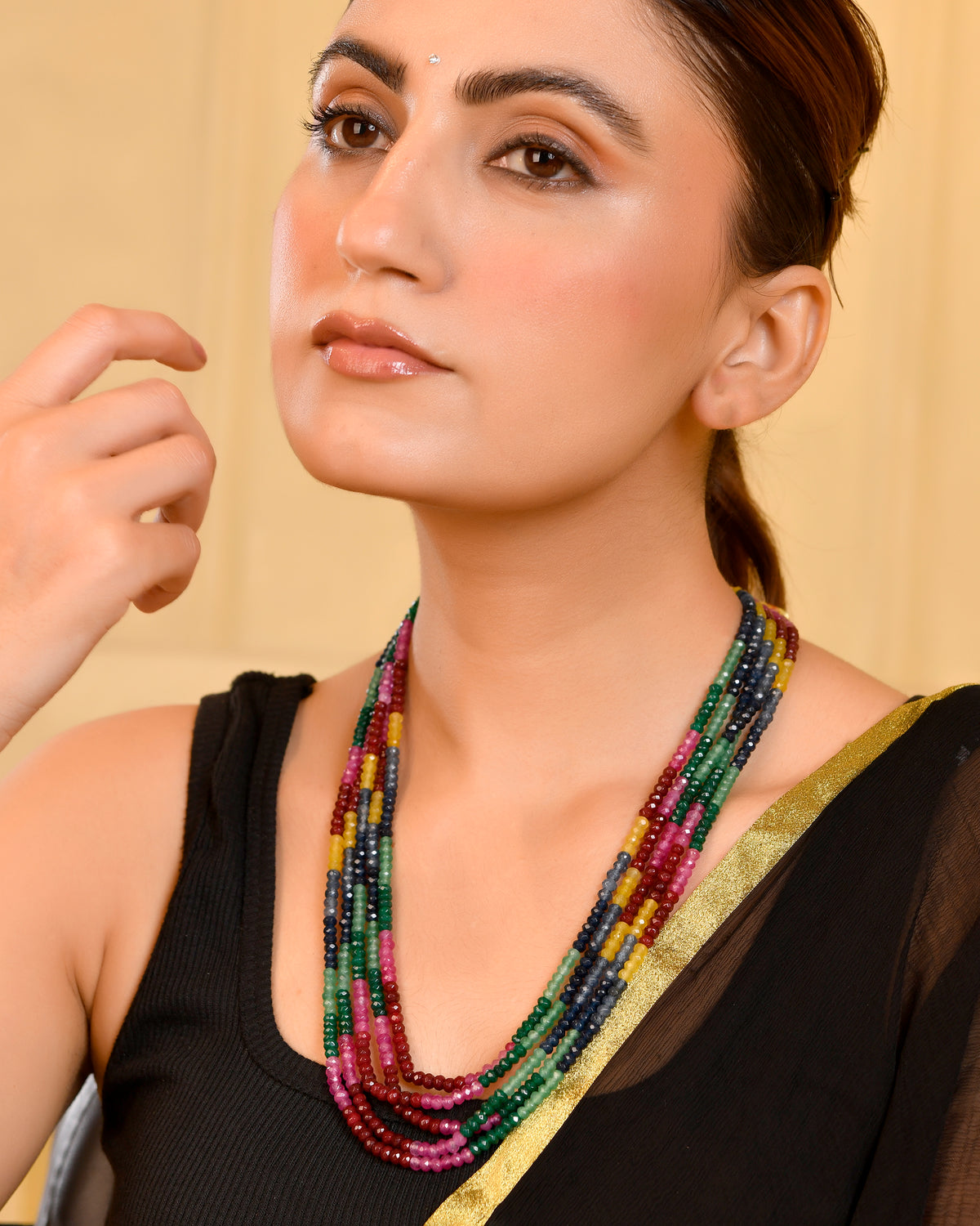 Traditional Ethnic & Classic Multicolour Onyx Stone Beads Multi Layer Necklace for Women & Girls