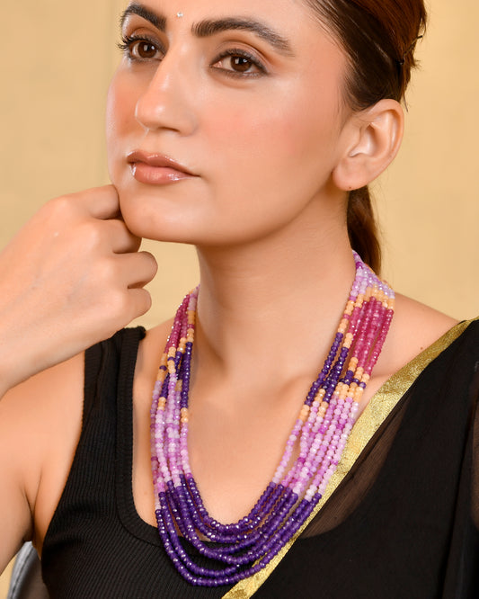 Multicolour Onyx Beads Multi Layer Necklace for Women & Girls Long Mala