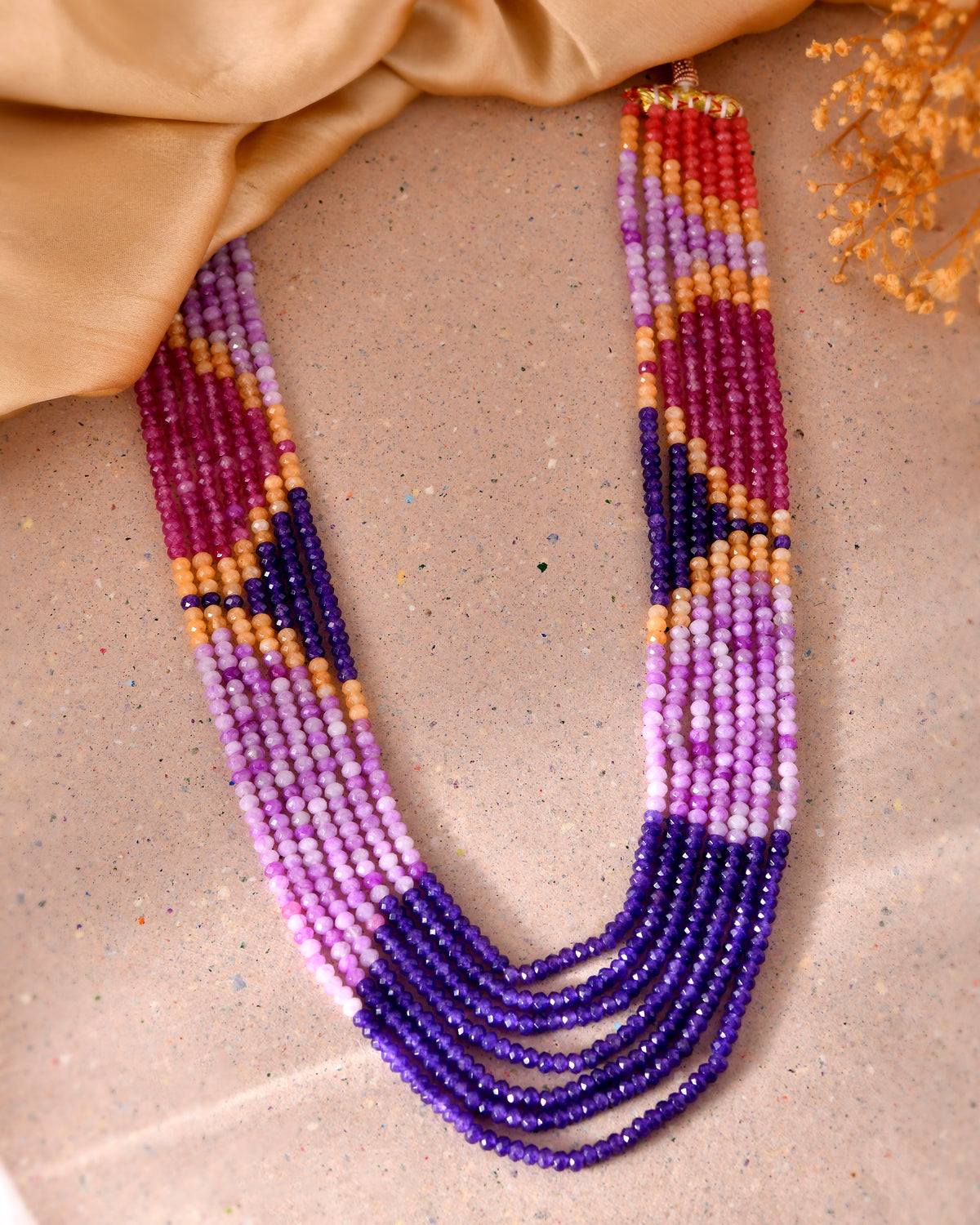Multicolour Onyx Beads Multi Layer Necklace for Women & Girls Long Mala