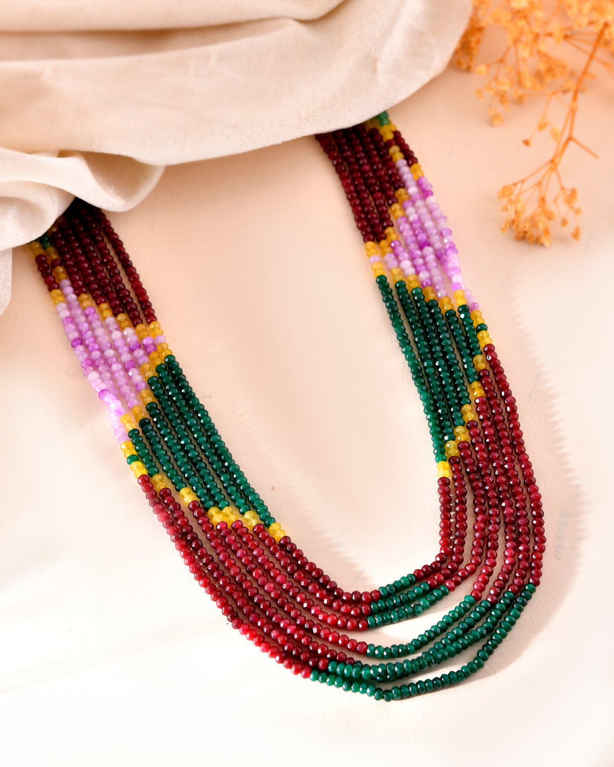 Multicolour Onyx Long Beaded Necklace | Festive Wear Long Mala for Women & Girls
