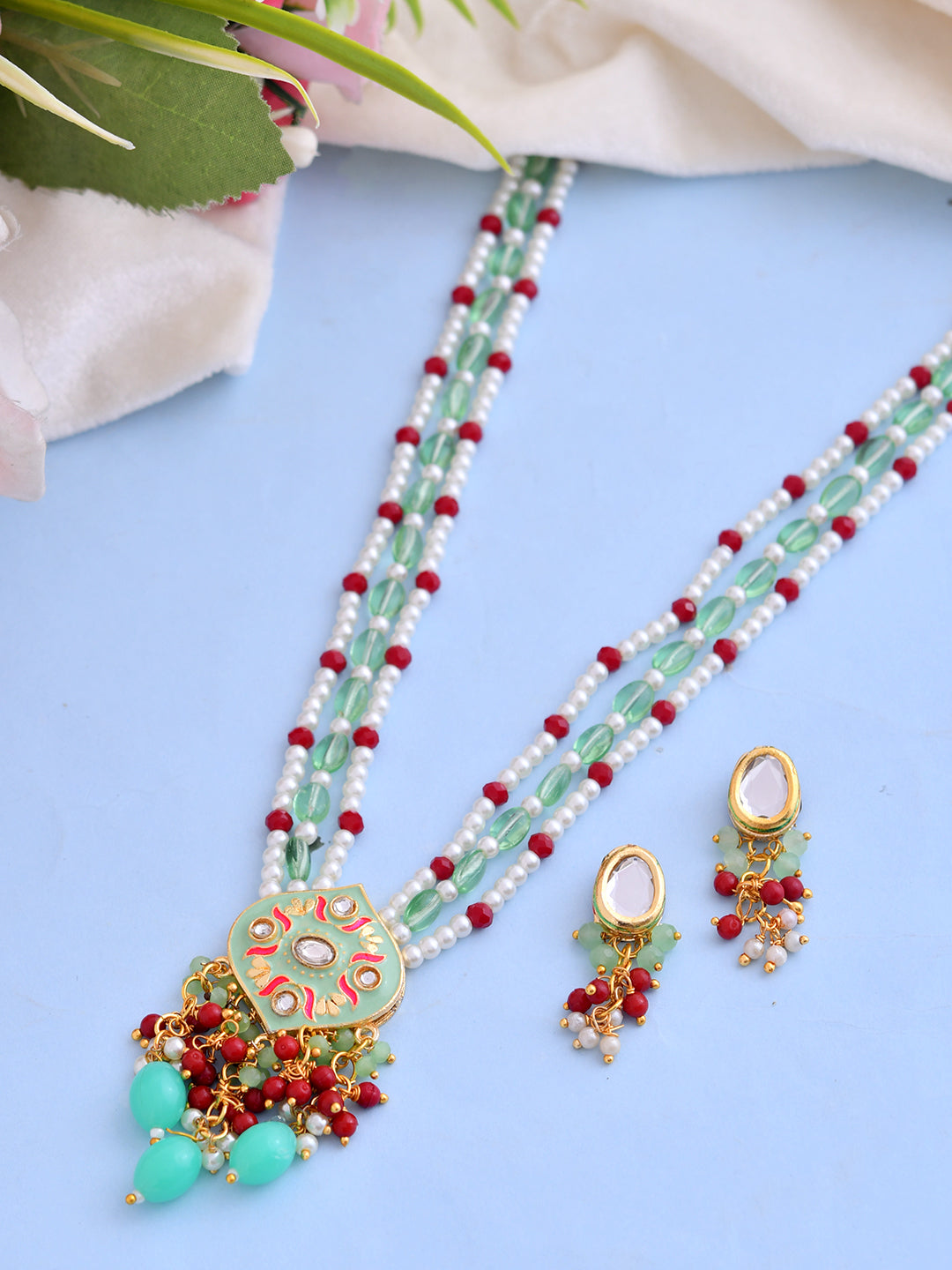Kundan Pendant Necklace Set With Earrings For Women & Girls | Ethnic Bridal & Festive Jewellery