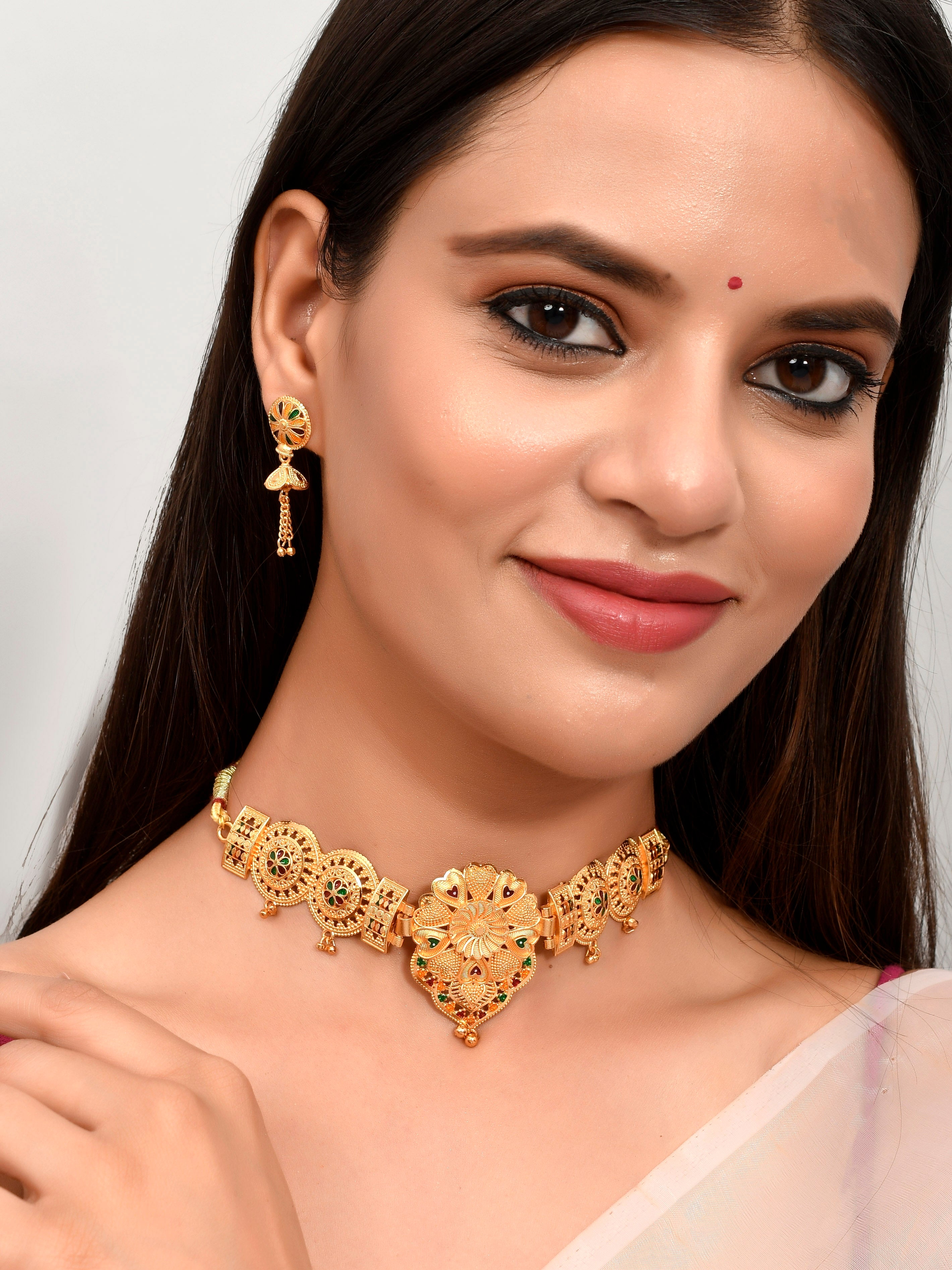 Buy Gold Handcrafted Meenakari Floral Temple Jewellery Sets for Women Online at Silvermerc Silvermerc Designs