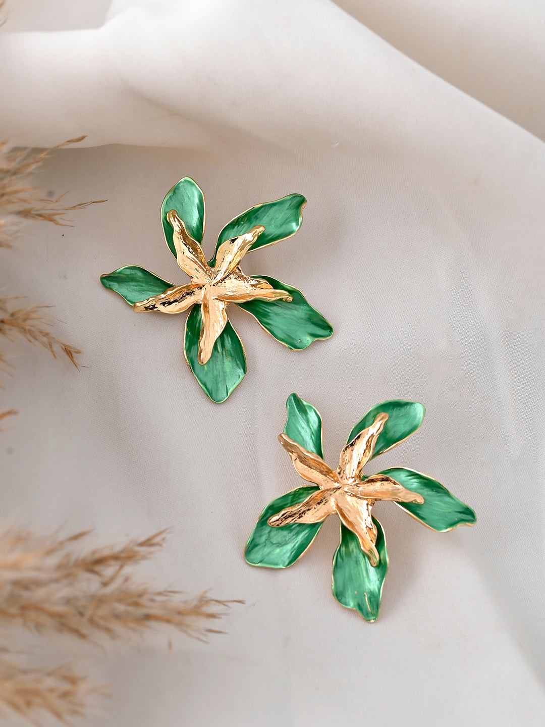 Green and Gold Floral Earrings for women | Ethnic & Daily Wear Earring