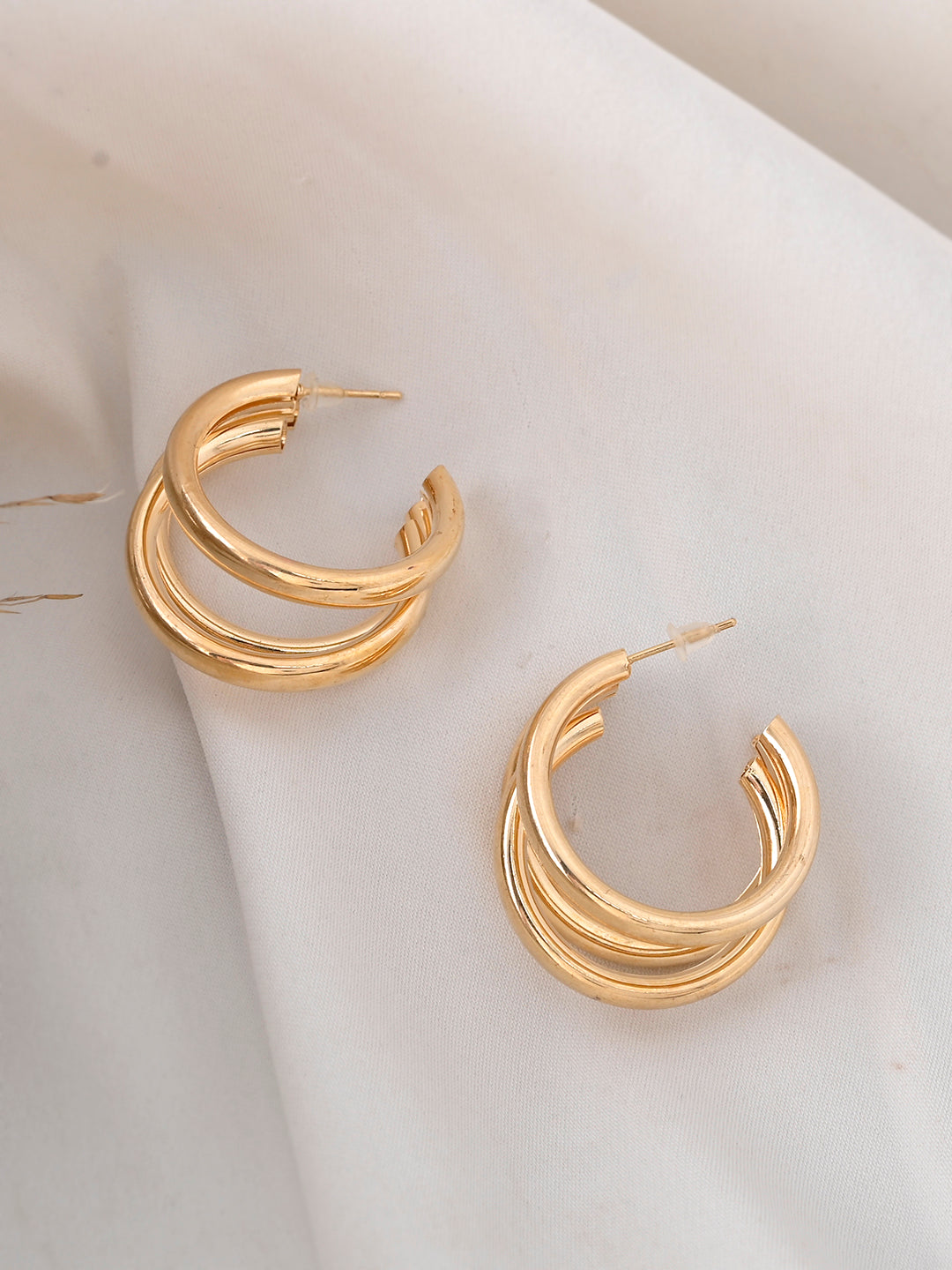 Triple Loop Gold Hoop Earrings For Women