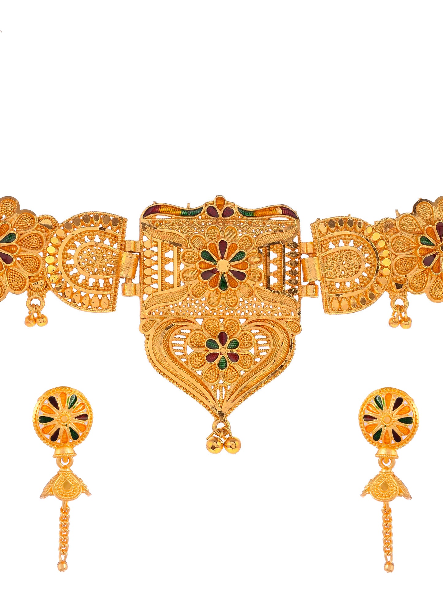 Gold-Plated Temple-Studded Jewellery Set