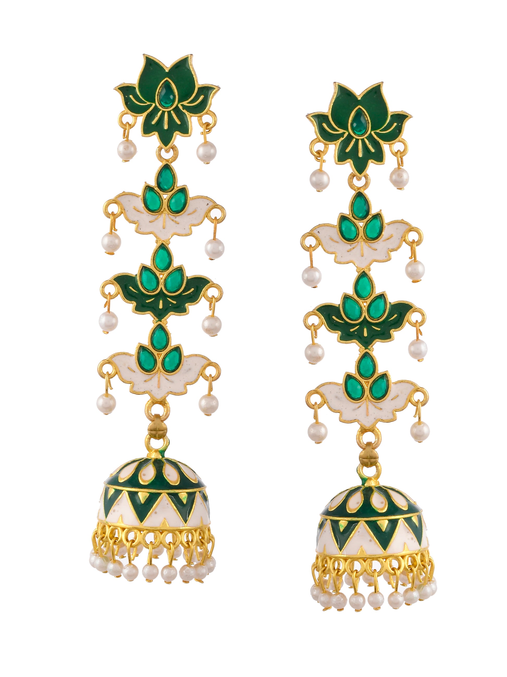 Gold Plated Green Dome Shaped Handcrafted Jhumkas