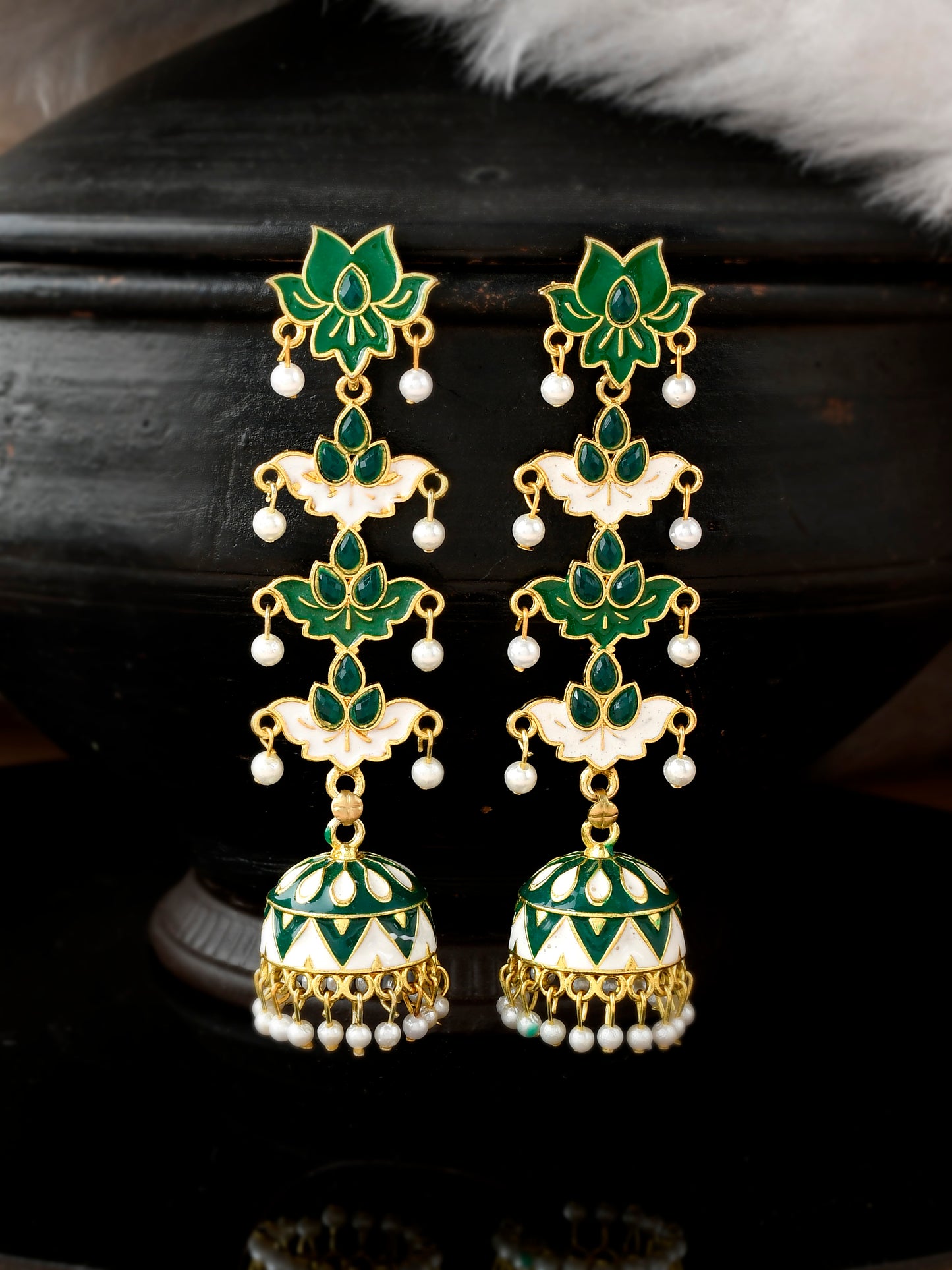 Gold Plated Green Dome Shaped Handcrafted Jhumkas