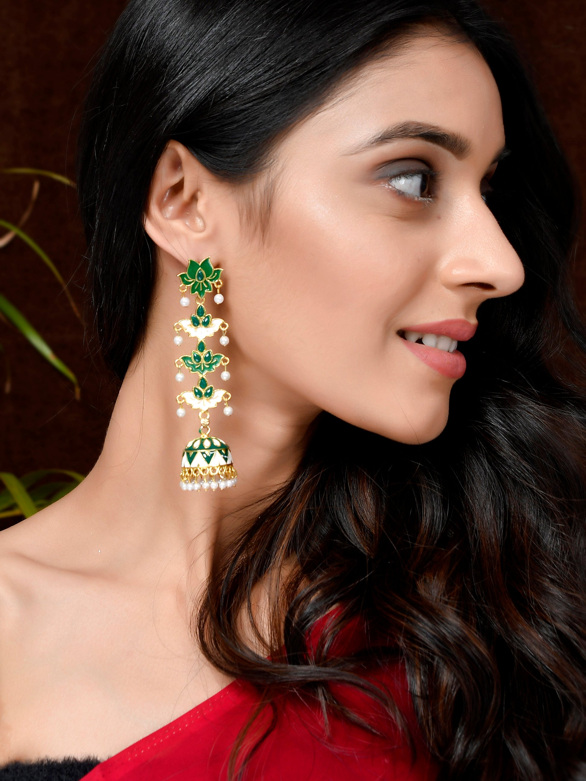 Gold Plated Green Dome Shaped Handcrafted Jhumkas