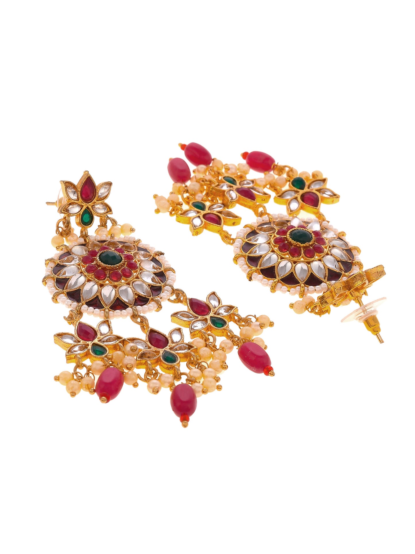 Gold Plated Kundan Stones Ethnic Necklace Jewellery set.