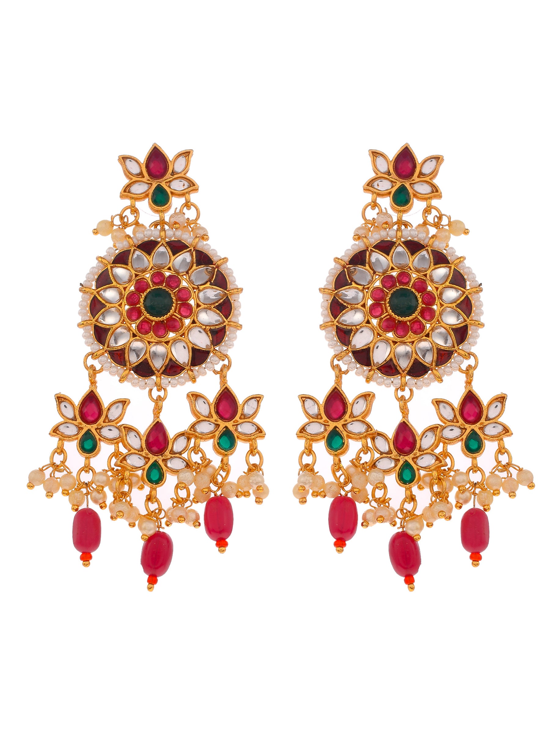 Gold Plated Kundan Stones Ethnic Necklace Jewellery set.