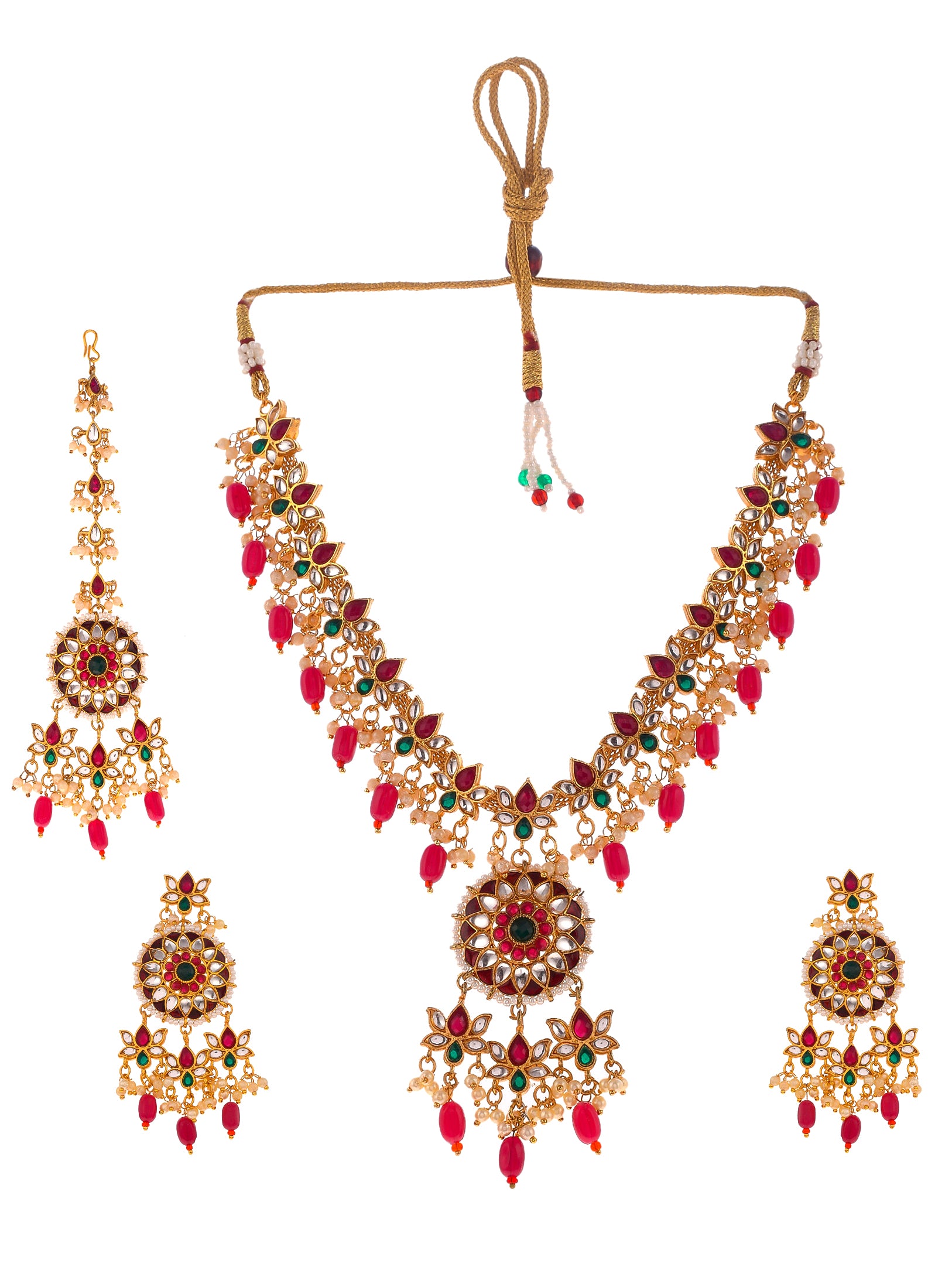 Gold Plated Kundan Stones Ethnic Necklace Jewellery set.