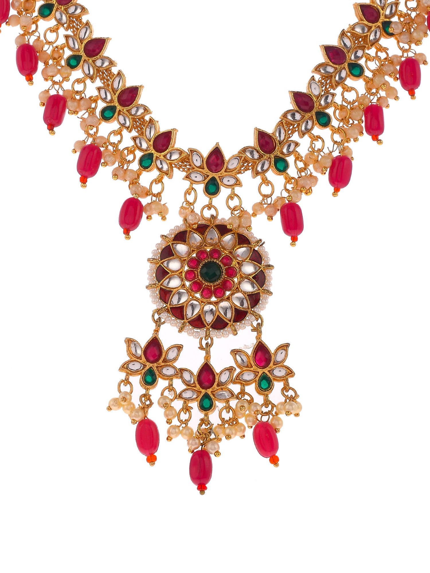 Gold Plated Kundan Stones Ethnic Necklace Jewellery set.