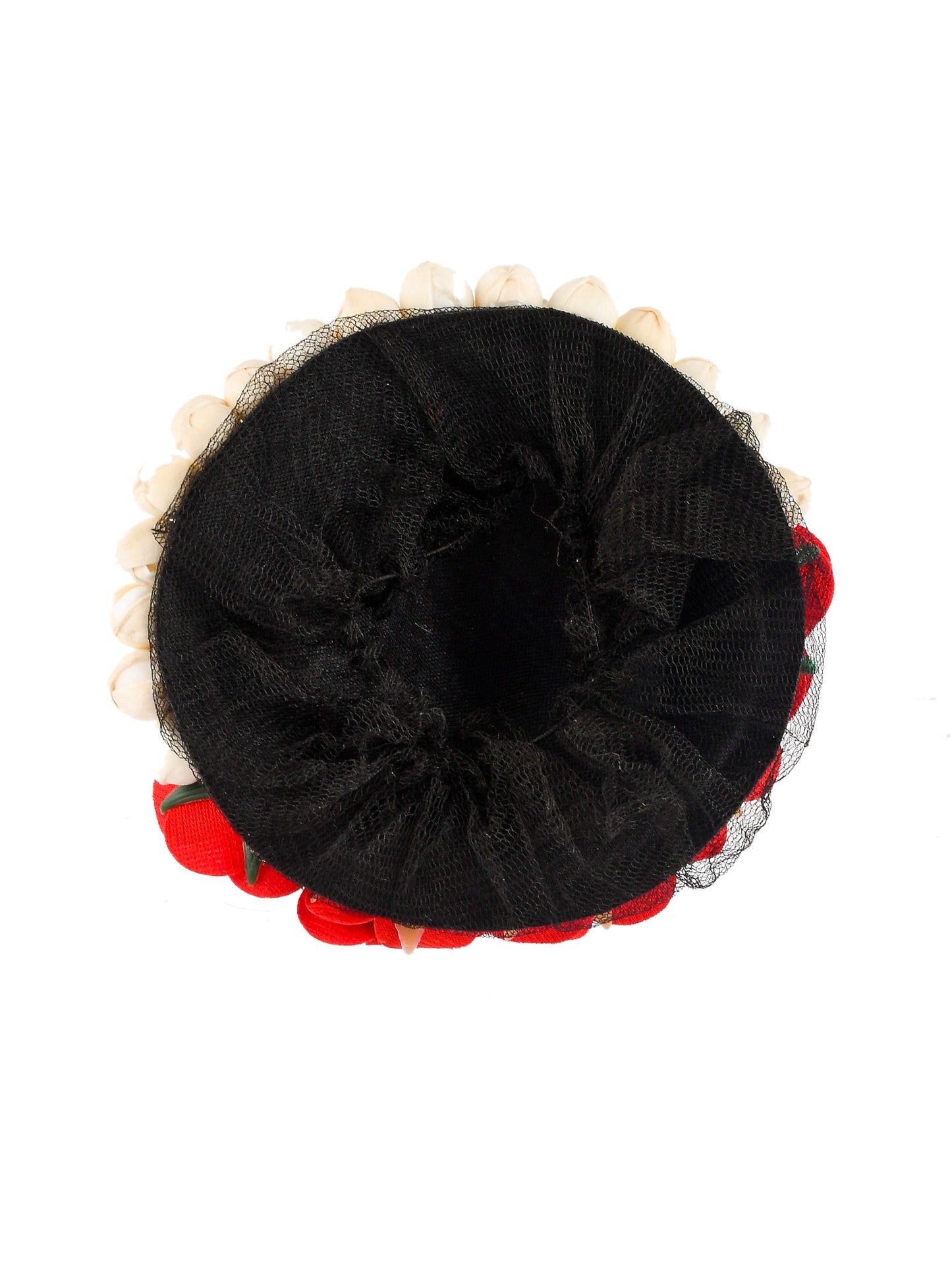 Designer Red Rose with Mogra Hair Bun Cover for wedding