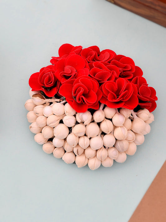 Red Rose with Mogra Hair Bun Cover for wedding