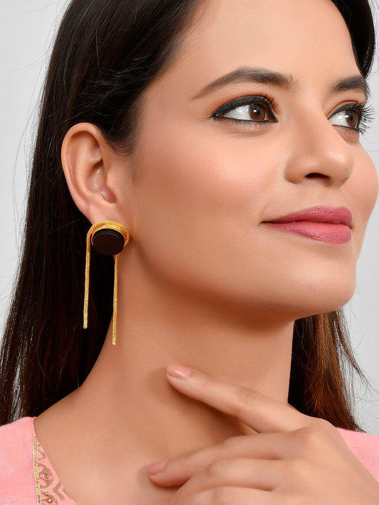 Gold Plated Chained Black Onyx Earrings for Women Online