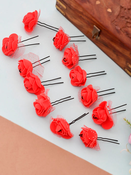 Set of 10 Red Flower Hair Accessory Set Online