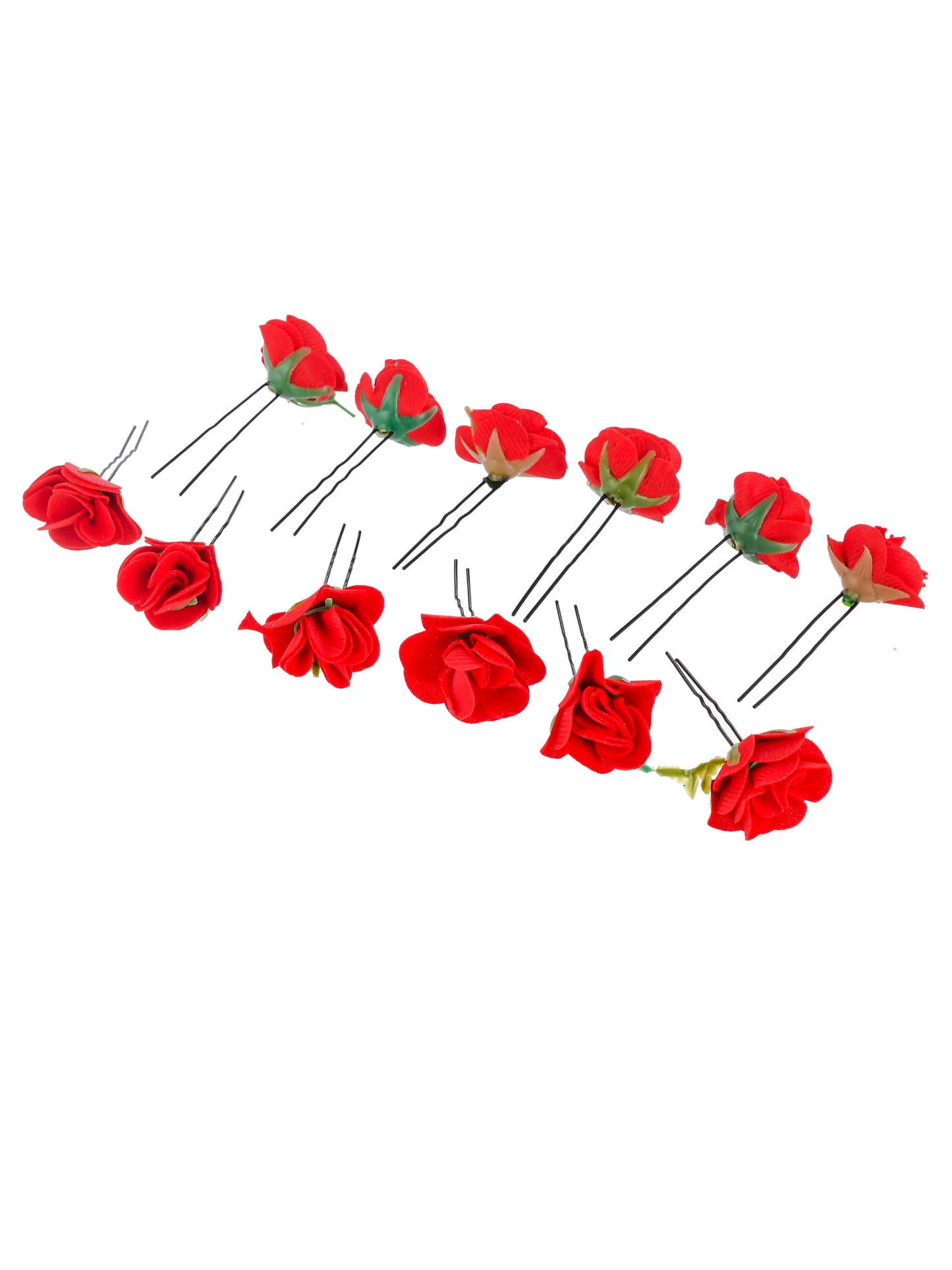 Set of 10 Red Floral U Pin Hair Accessory Set
