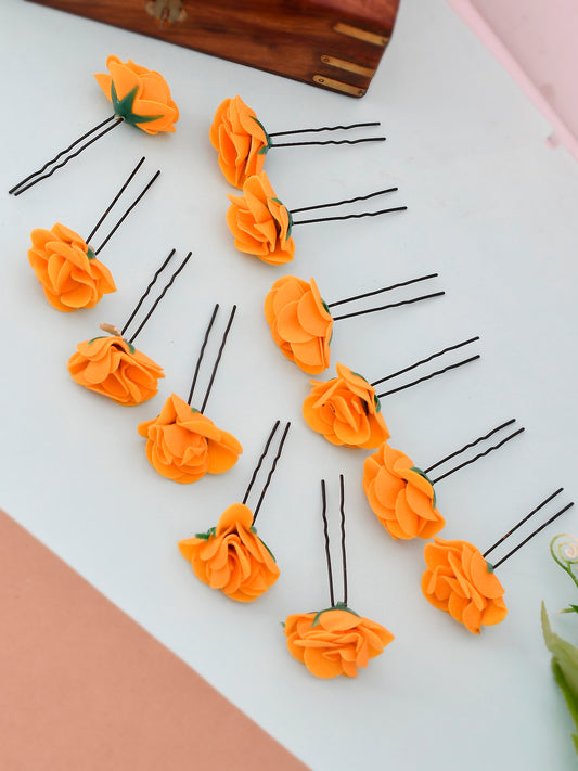 Set of 10 Mustard Flower Hair Juda Pin Set