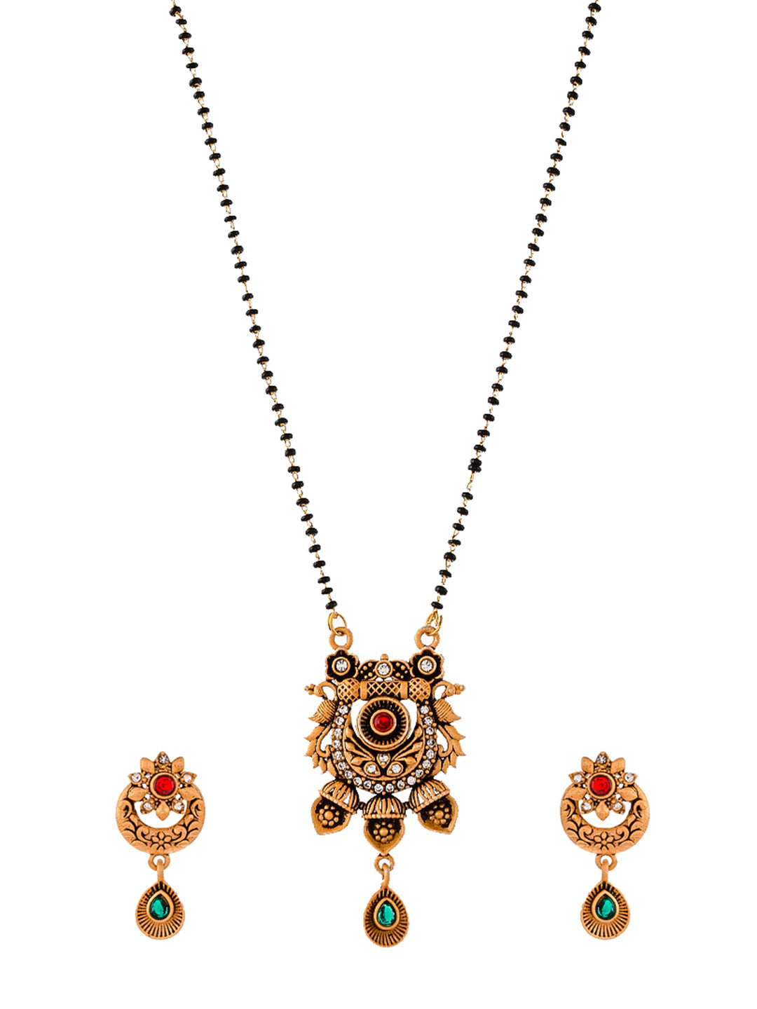 Oxidised Gold Plated Black beads Ethnic Mangalsutra Set