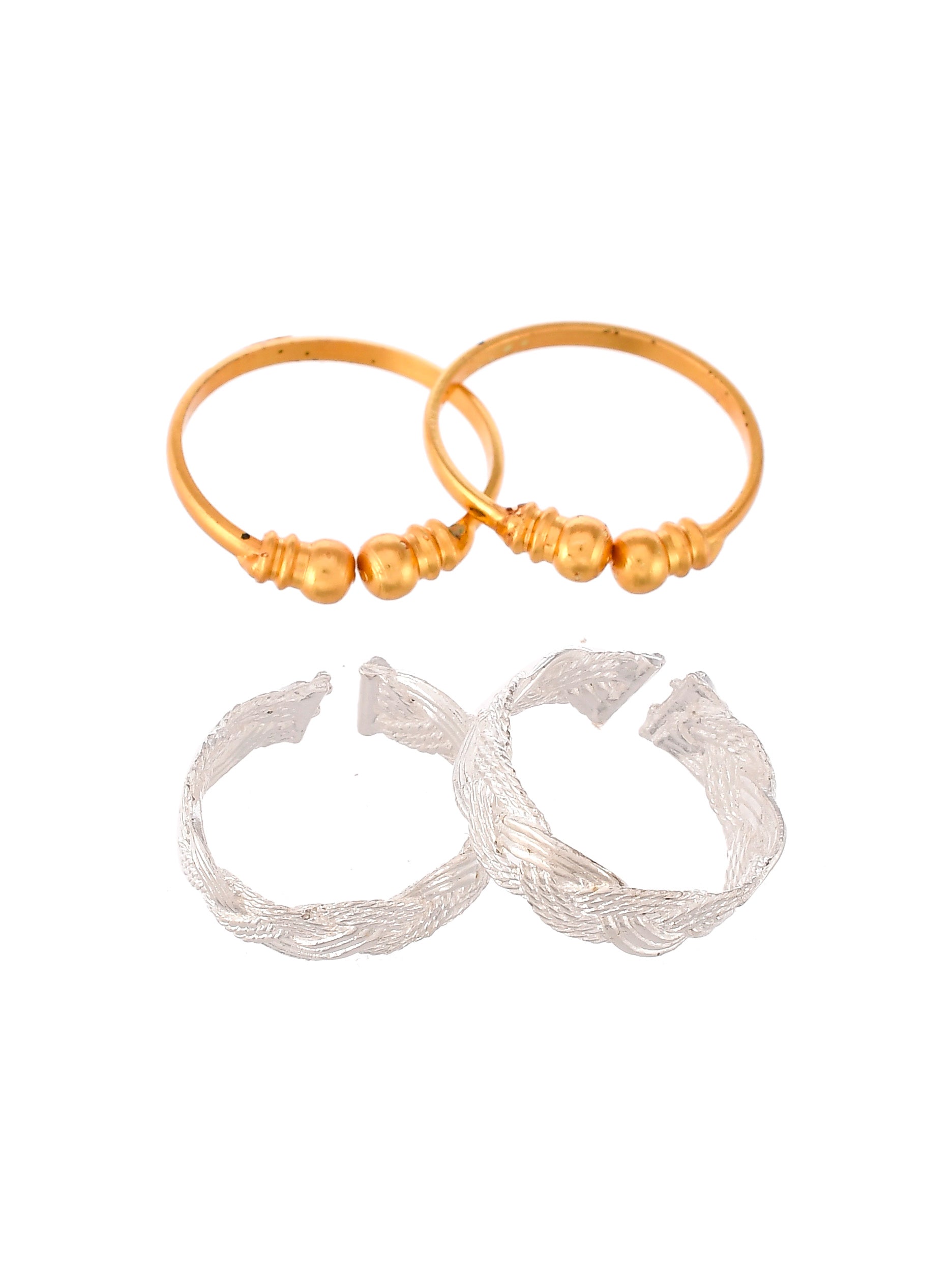 Set of 2 Silver Gold Plated Toe Rings For Women