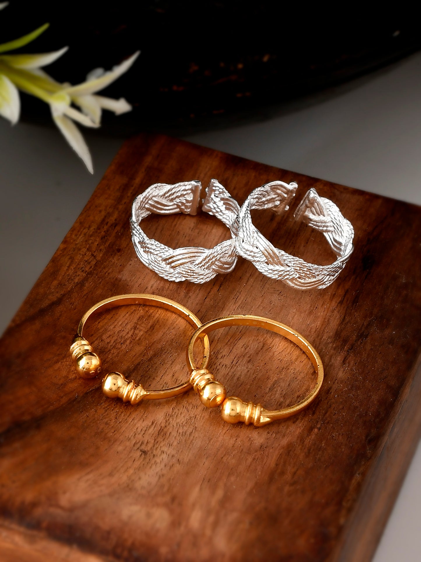 Buy Set of Silver Gold Plated Toe Rings for Women Online at