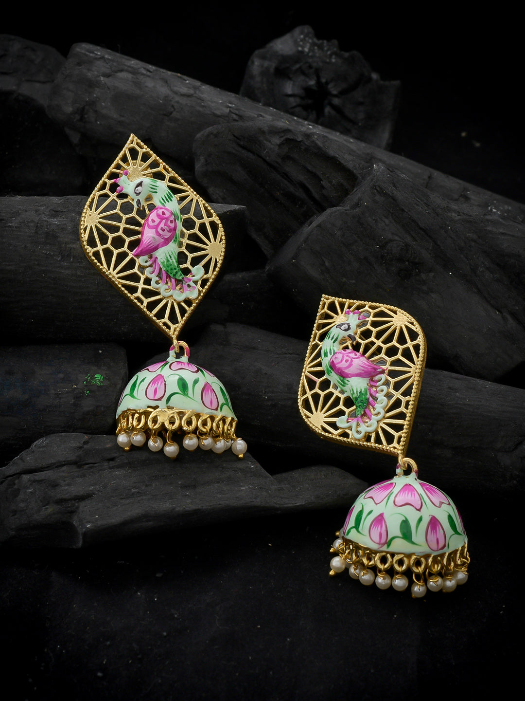 Handpainted Gold Plated Ethnic Jhumka Earrings for Women Online