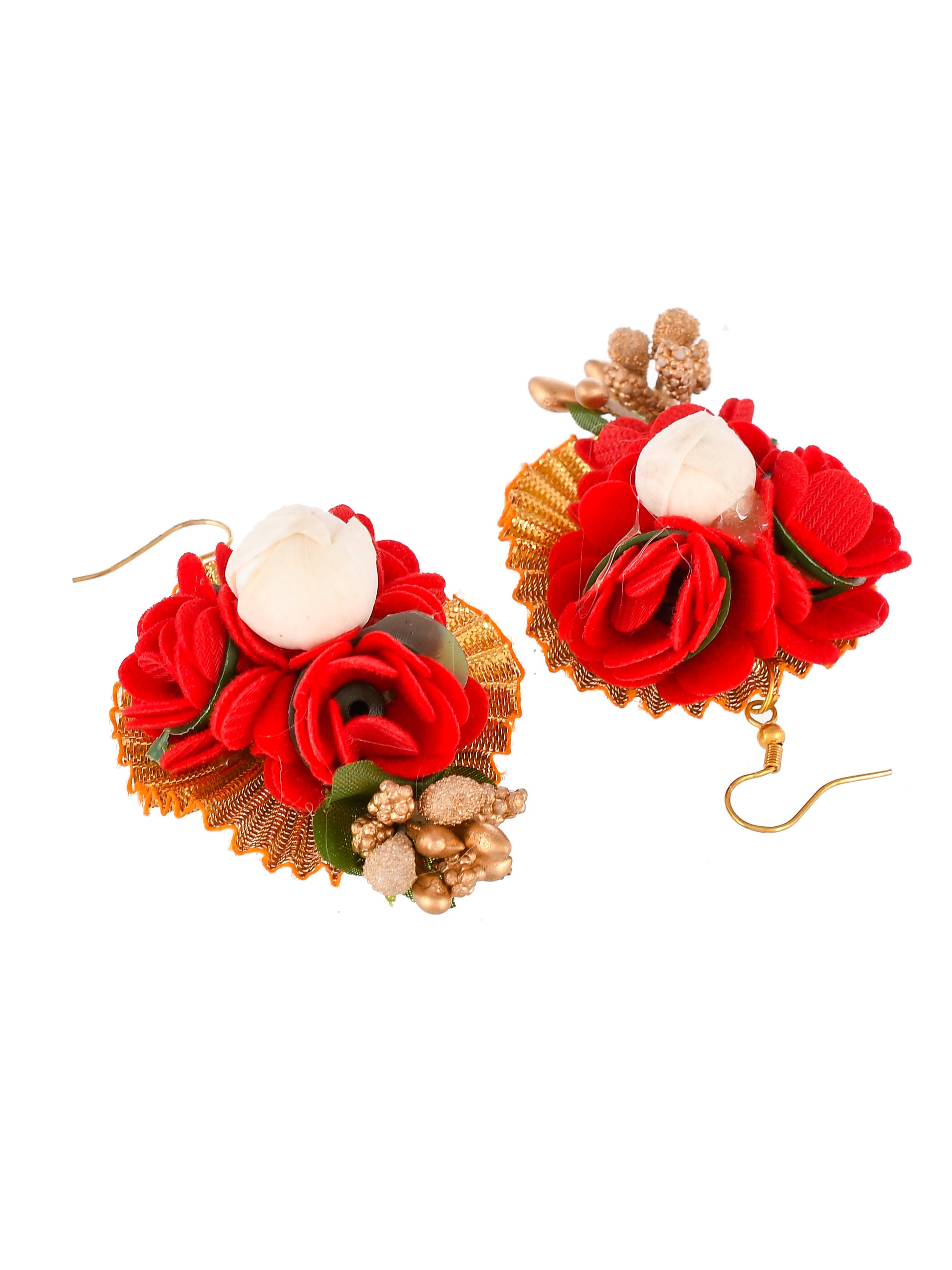 Traditional Bridal Red Floral Embellished Flower Jewellery Set With Maang Tikka
