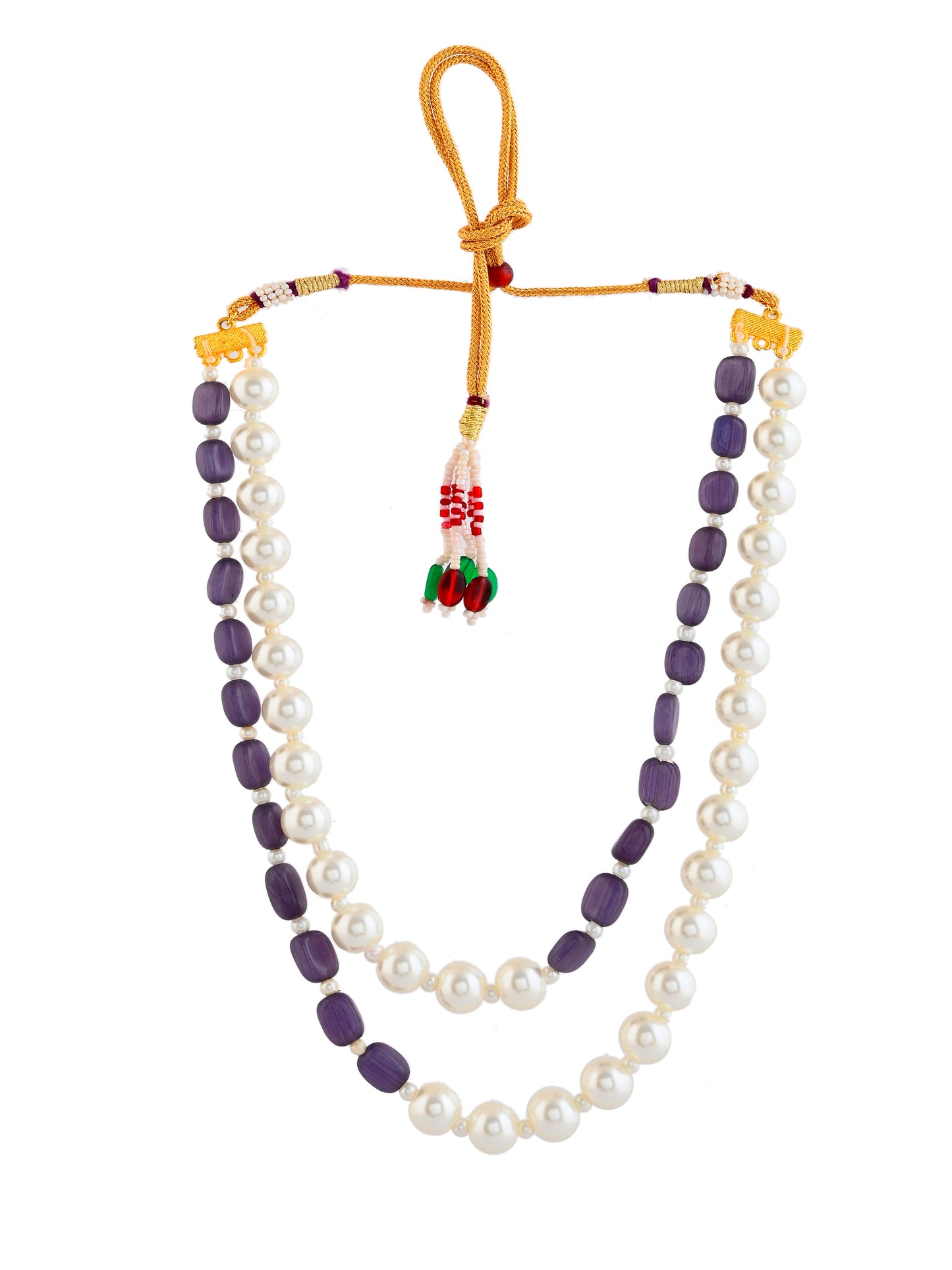 Double layered pearl with purple beads necklace