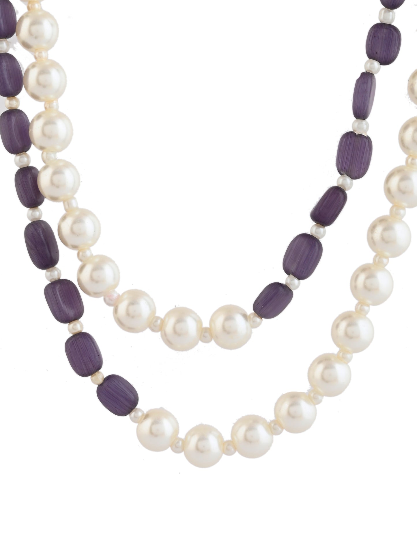 Double layered pearl with purple beads necklace