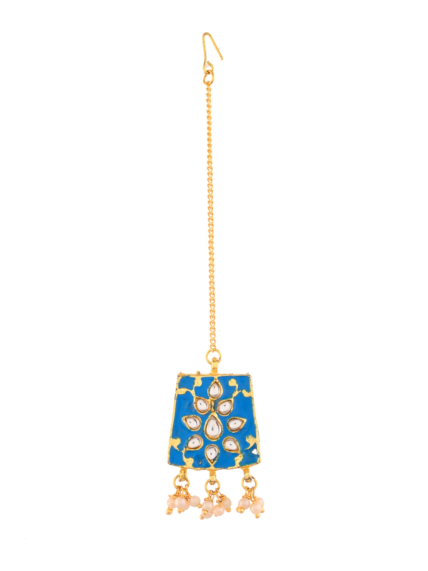 Meenakari Blue Maang Tikka With Pearl & Bridal Jewellery