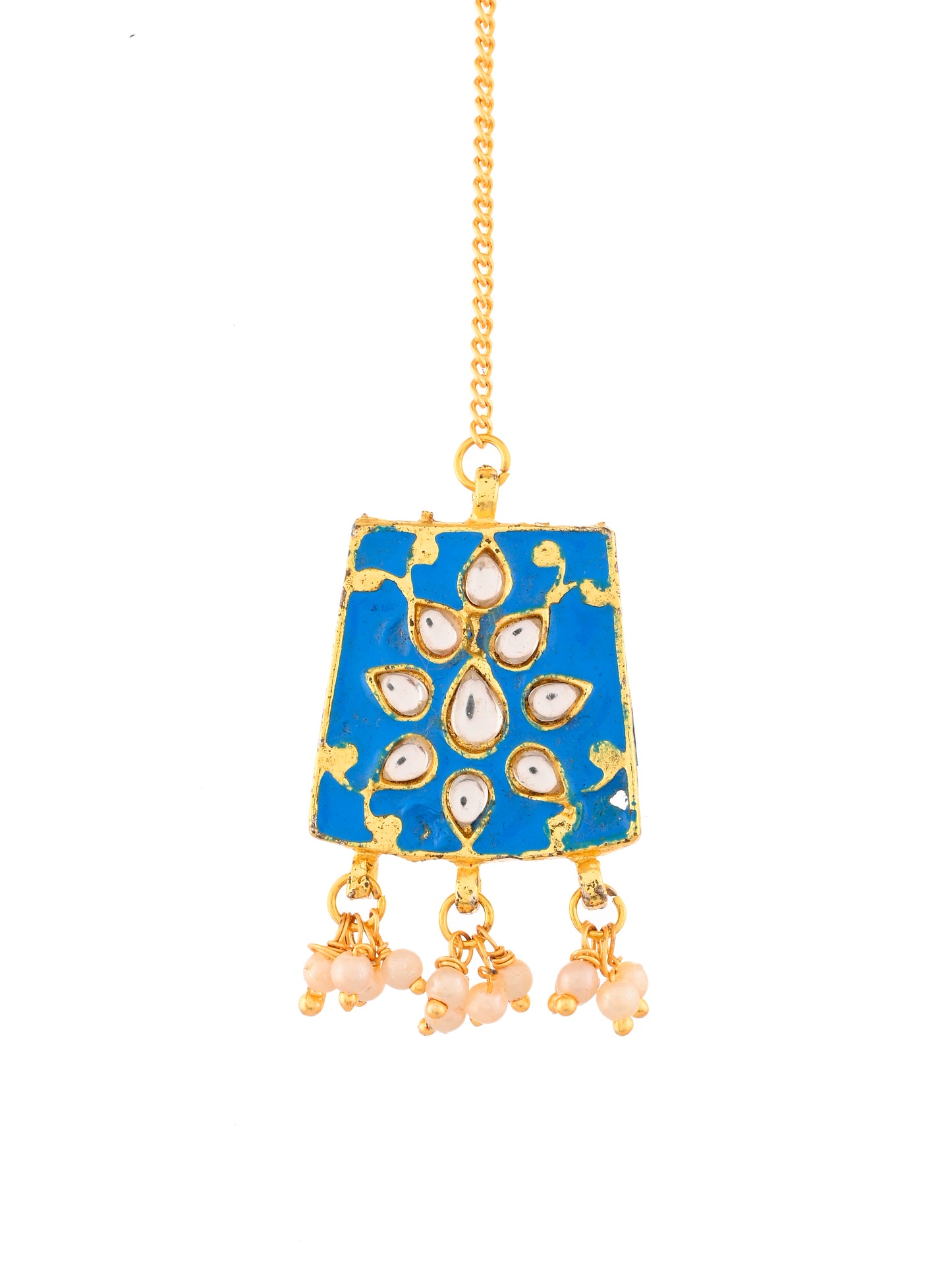 Meenakari Blue Maang Tikka With Pearl & Bridal Jewellery