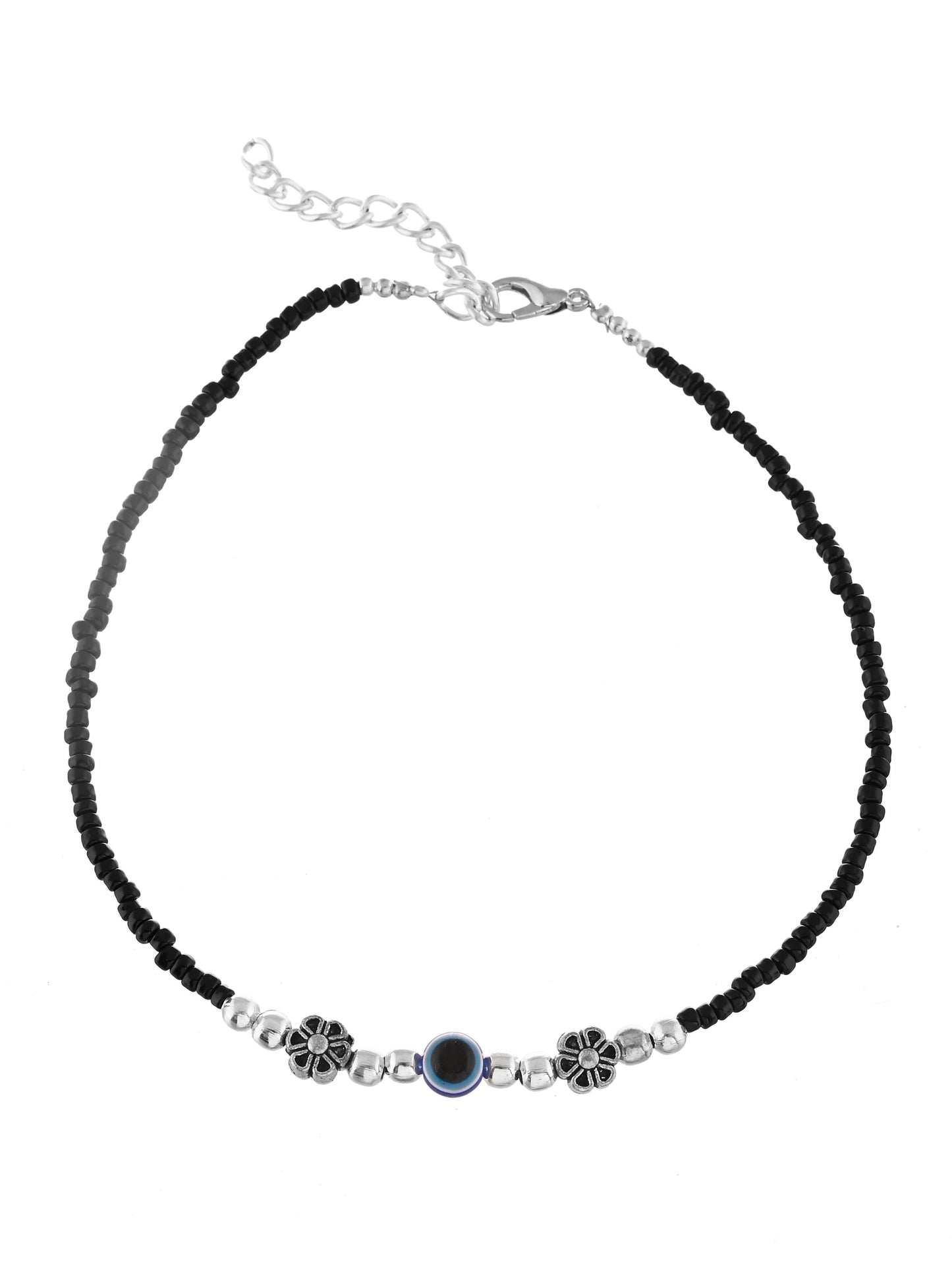 Black beads evil eye anklet