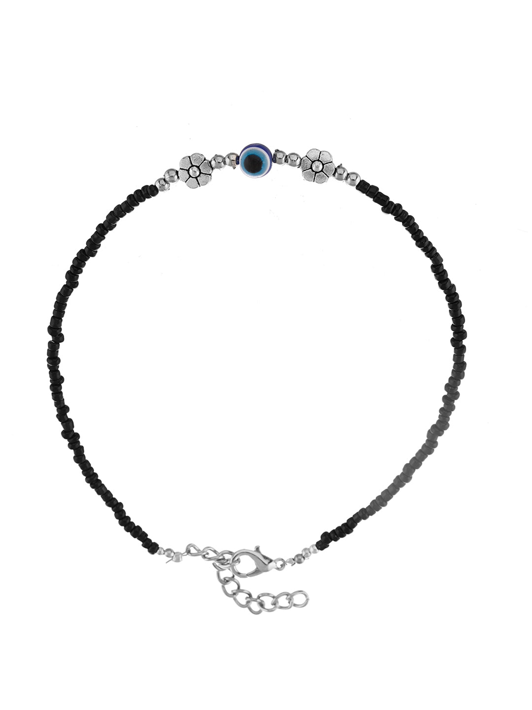 Black beads evil eye anklet