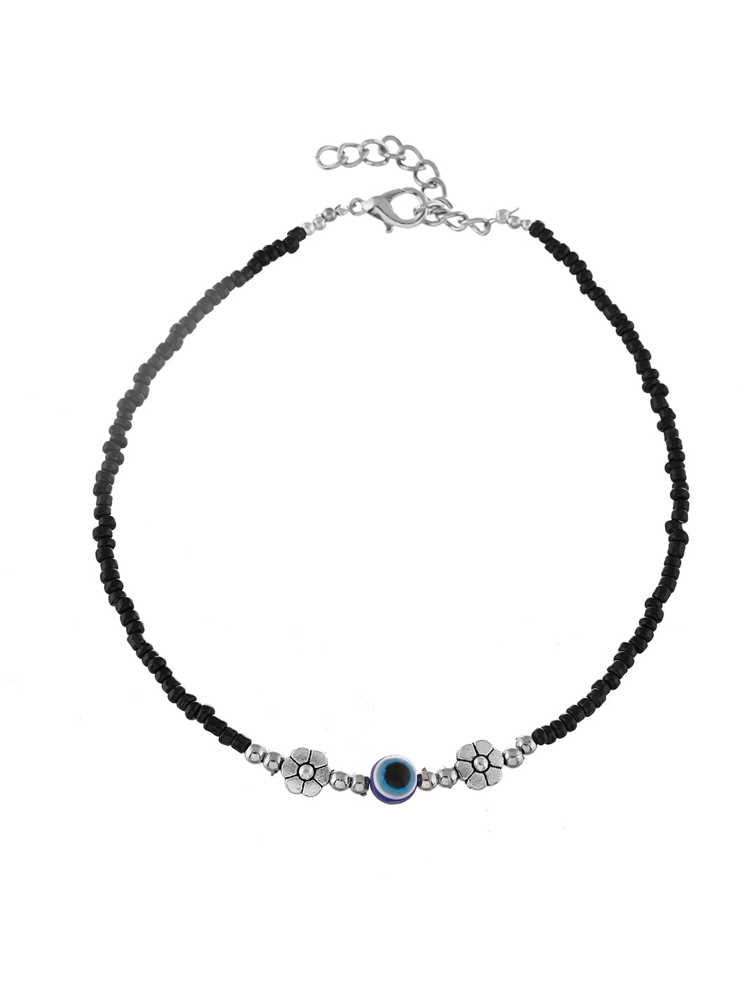 Black beads evil eye anklet