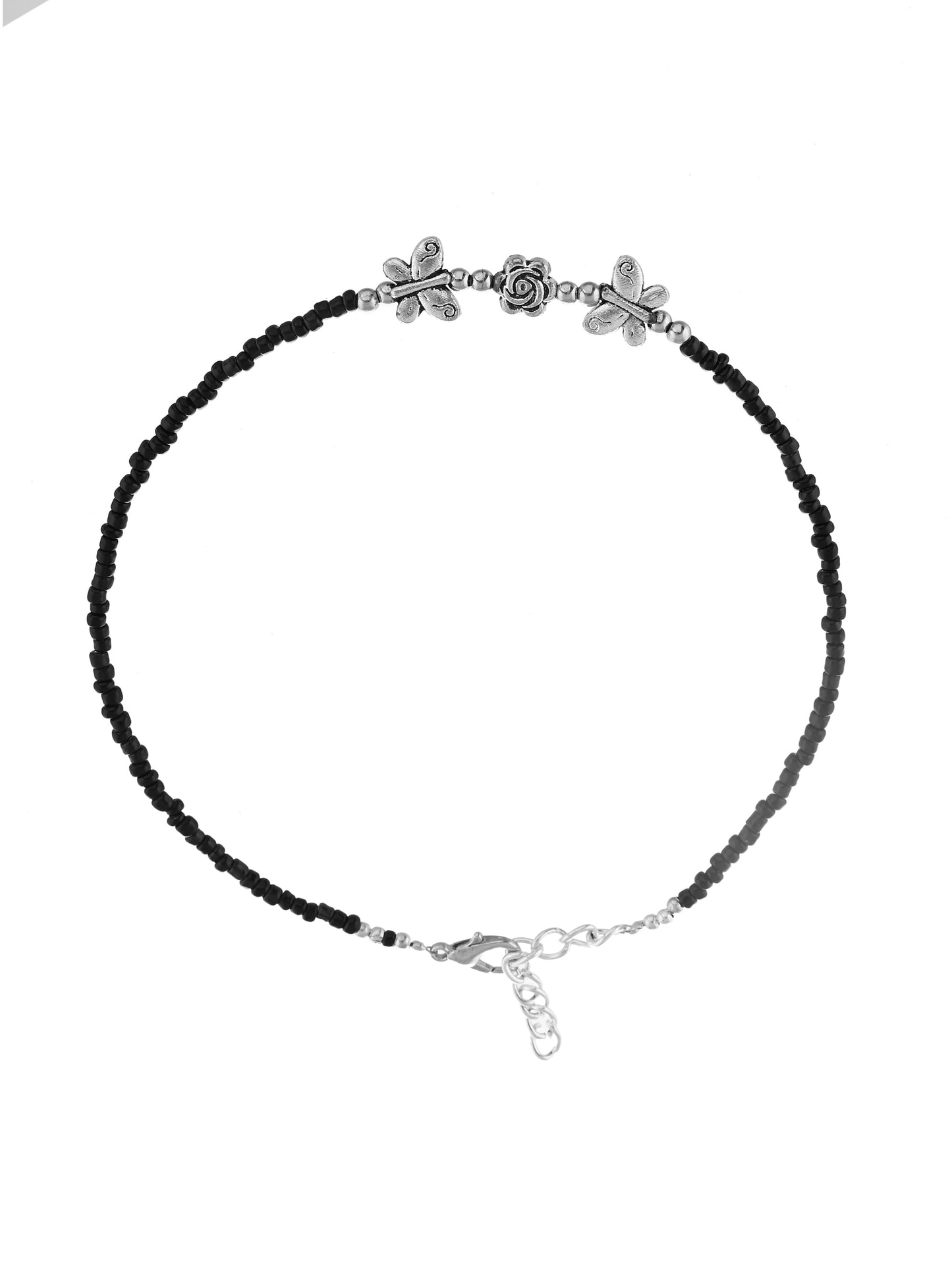 Black beads evil eye anklet