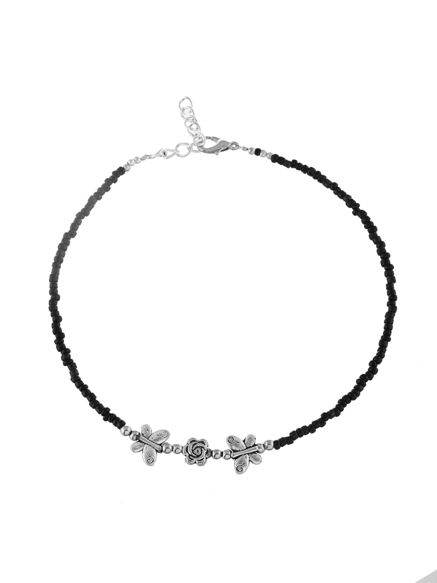 Black beads evil eye anklet