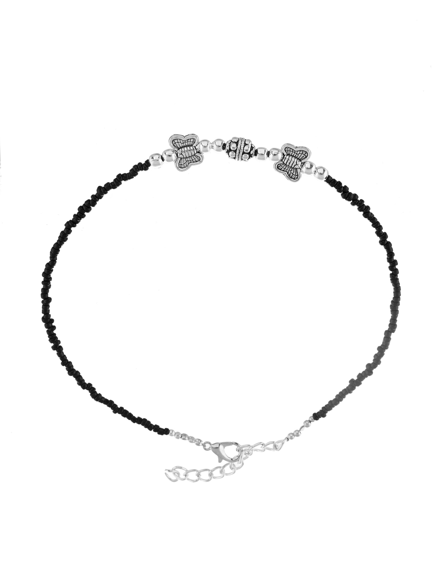 Black beads evil eye anklet