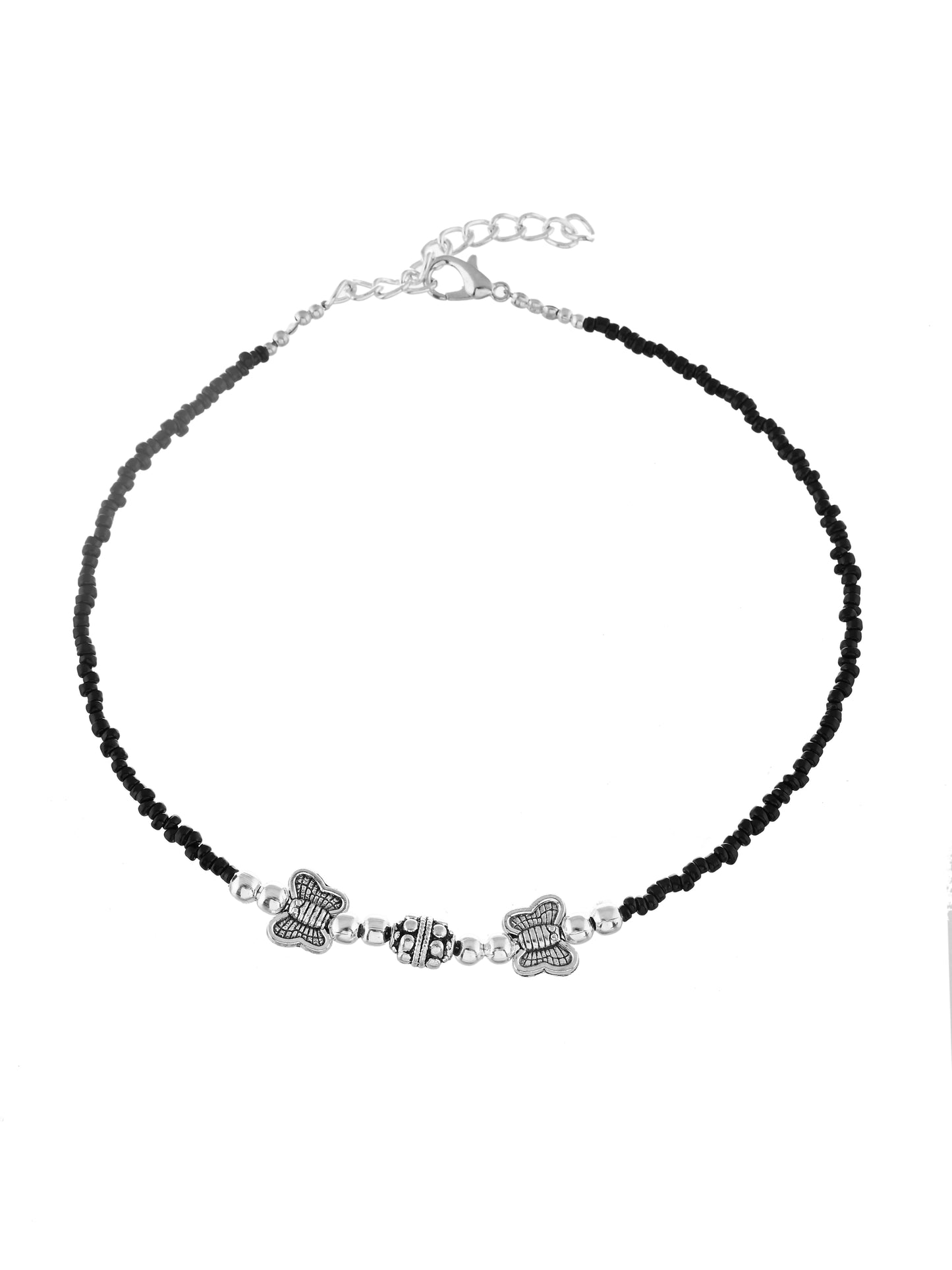 Black beads evil eye anklet