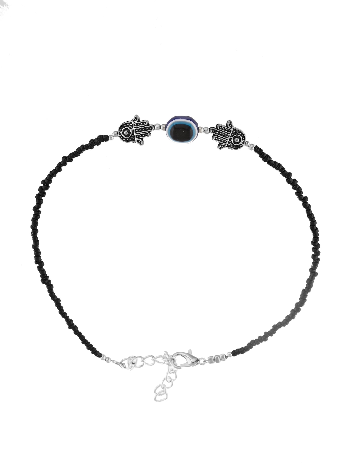 Black beads evil eye anklet