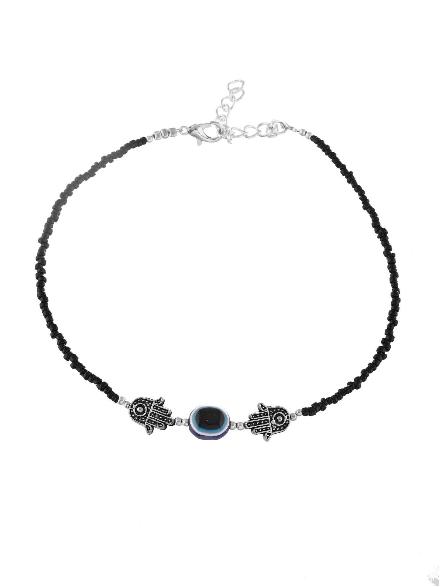 Black beads evil eye anklet