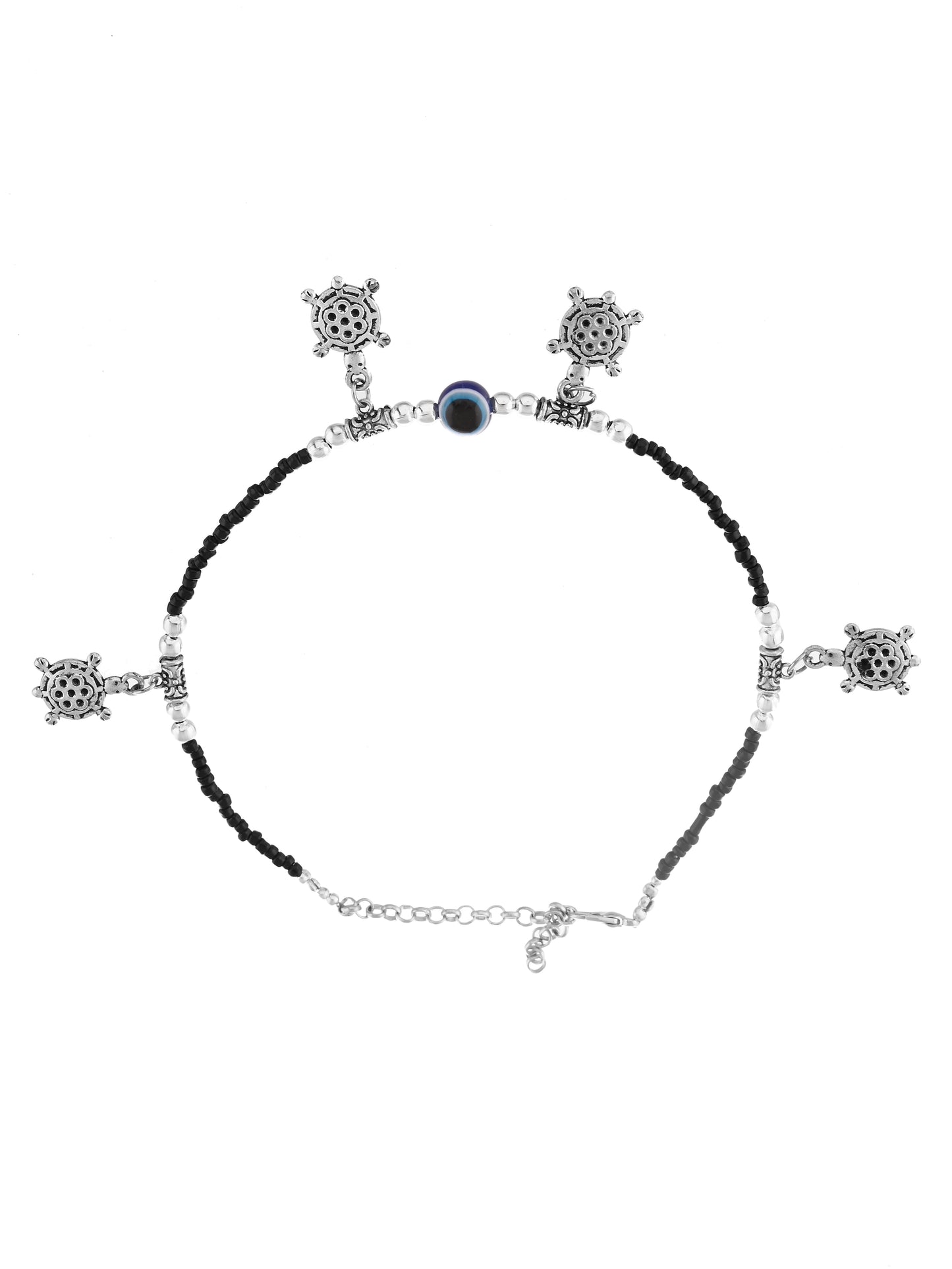 Black beads evil eye anklet