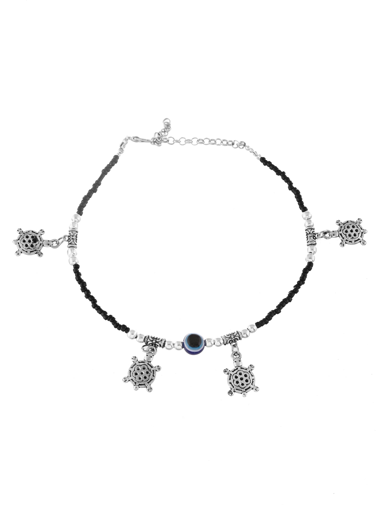 Black beads evil eye anklet