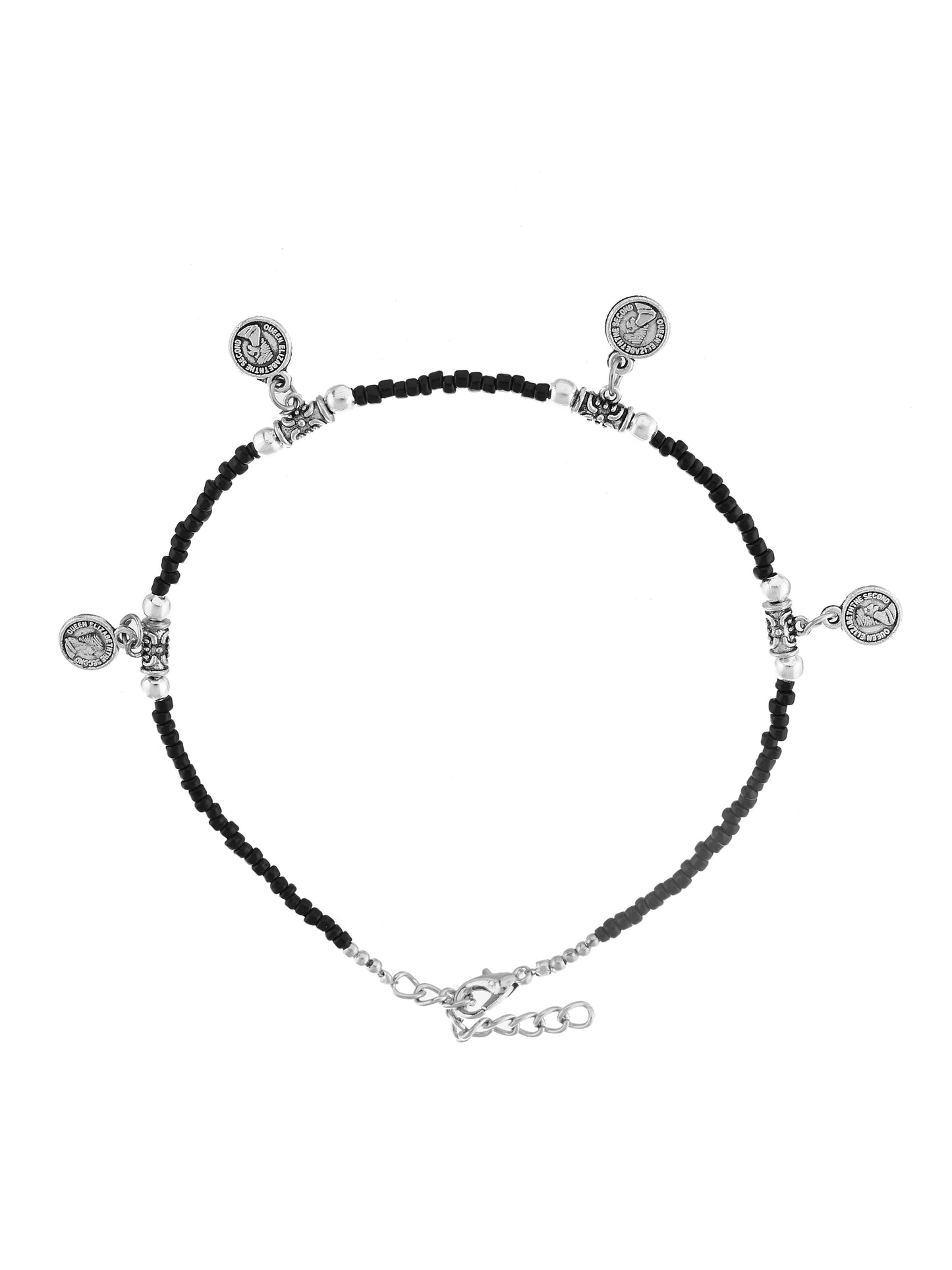 Black beads evil eye anklet