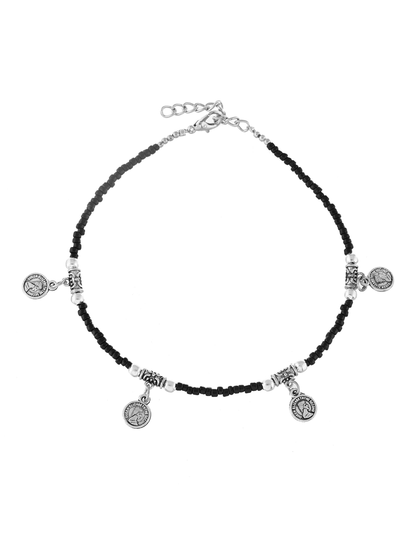 Black beads evil eye anklet