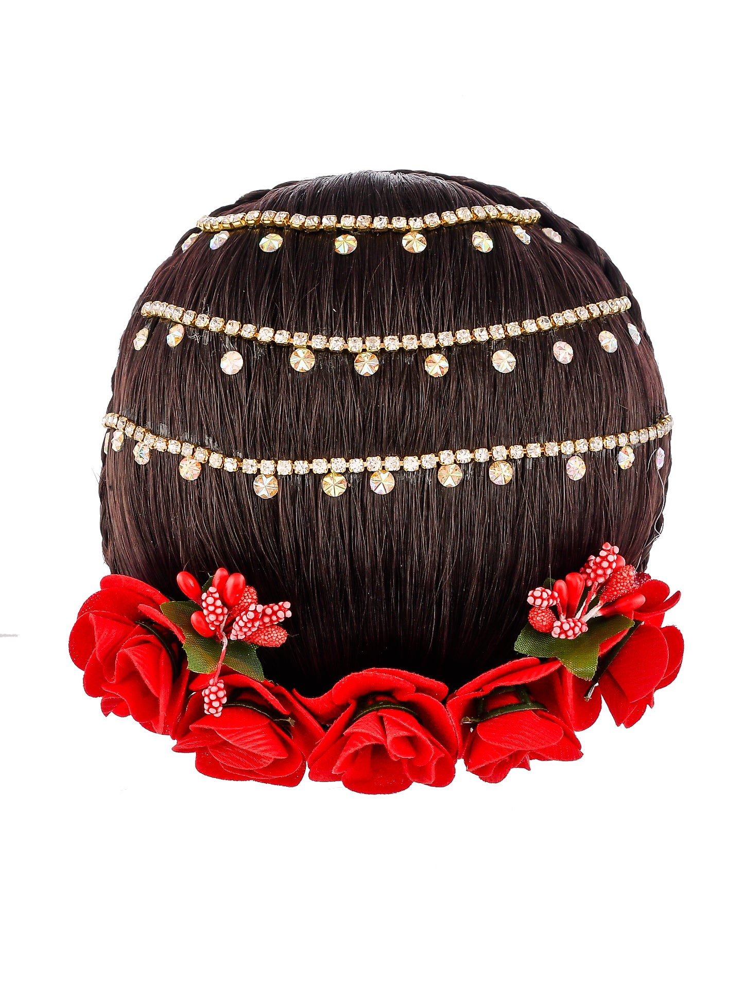 Women Black & Red Beaded Traditional Wedding Hair Bun