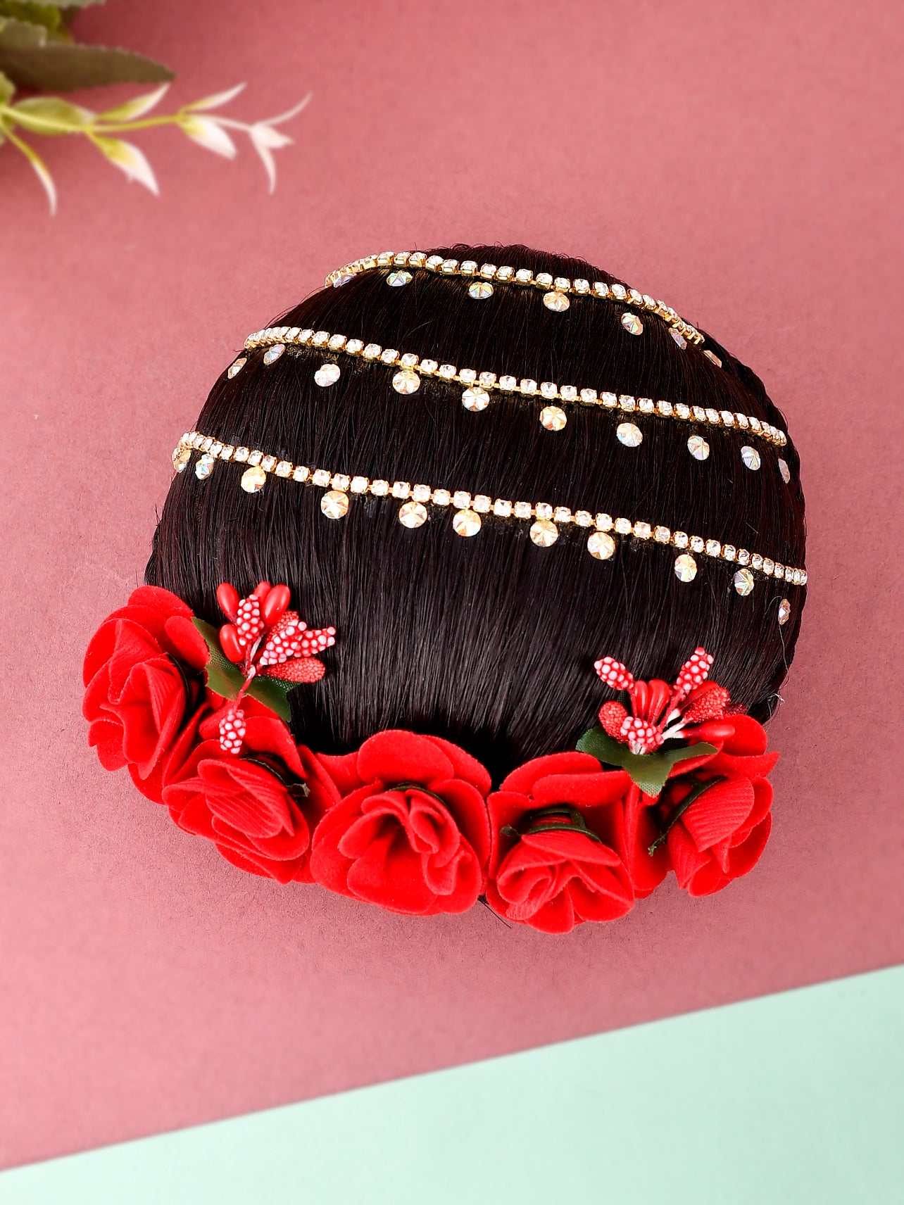 Women Black & Red Beaded Traditional Wedding Hair Bun for Women Online