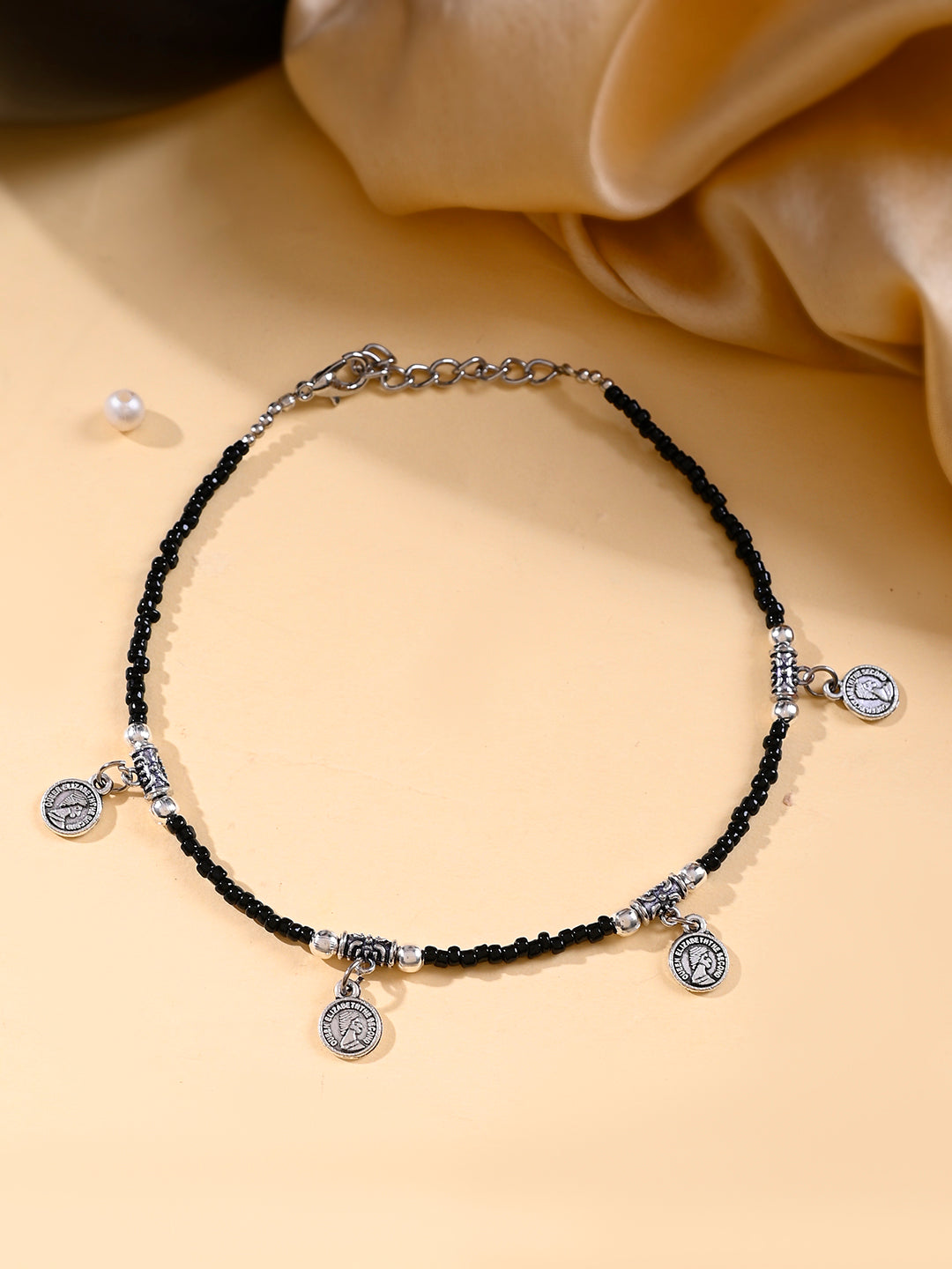 Black beads evil eye anklet